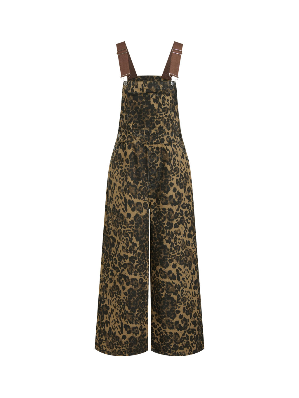 CIDER Overalls for Women Leopard Pocket Buckle Up Wide Leg Jumpsuit
