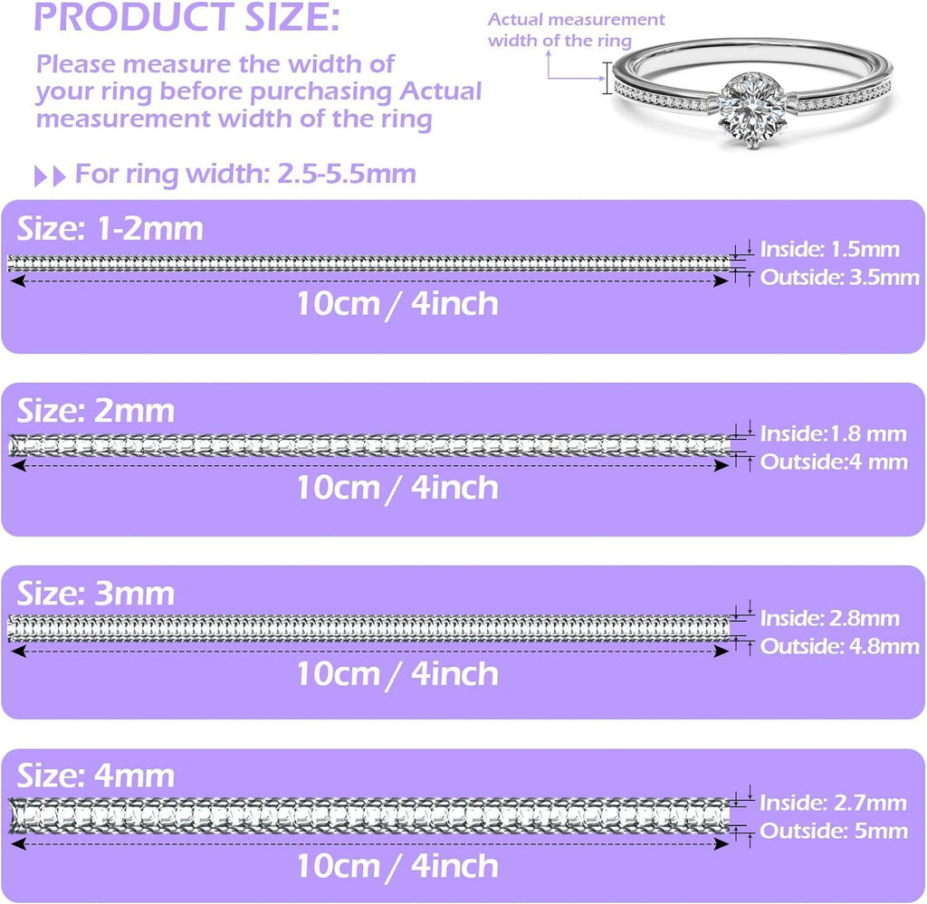 38 Pcs Ring Sizer Adjuster for Loose Rings with Ring Size Measuring Tool, Plug-in Invisible Ring Guards Silicone Tightener EVA Foam Ring Size Adjuster Set with Polishing Cloth