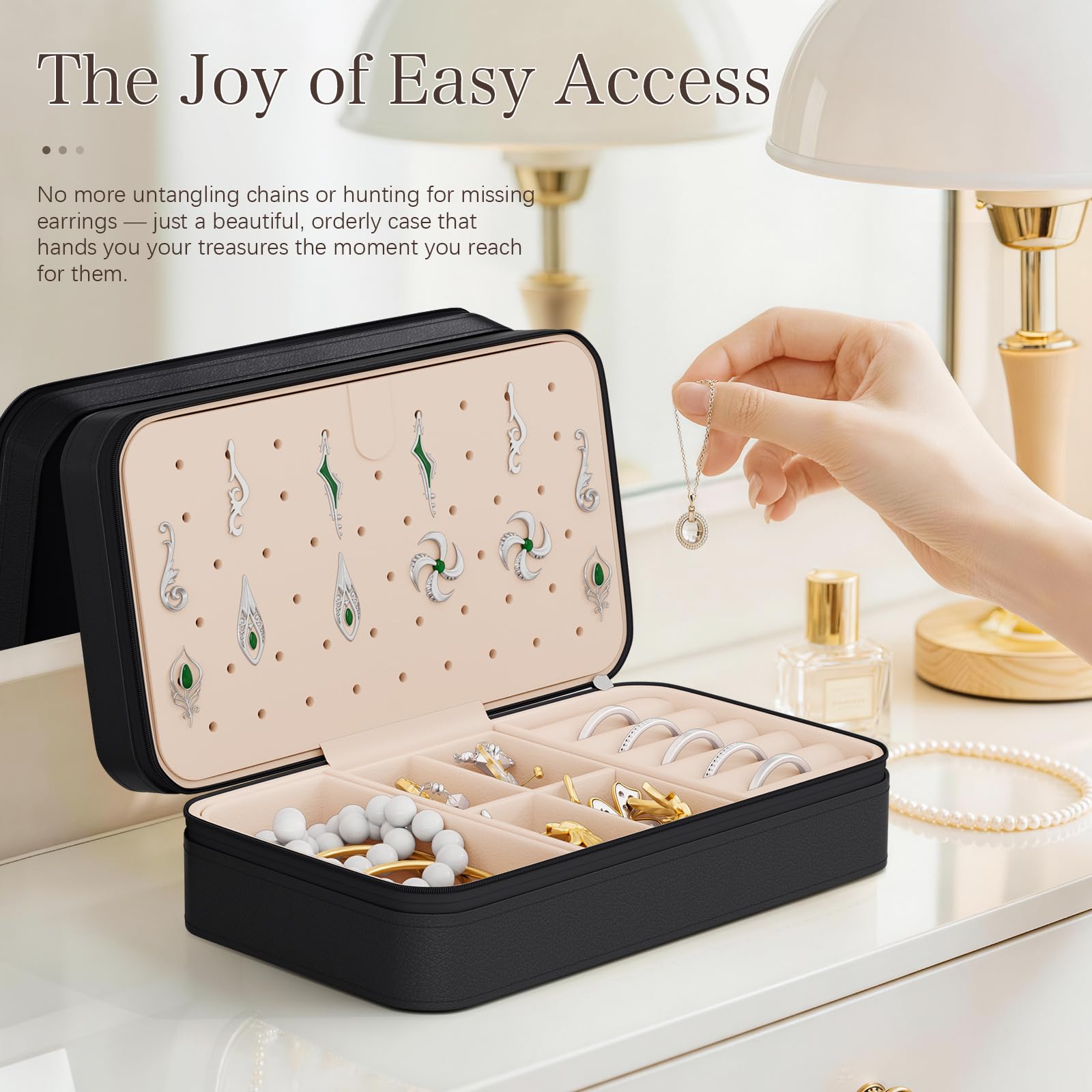 DesignSter Travel Jewelry Box, PU Leather Portable Jewelry Case, Small Jewelry Boxes for Gifts, Travel Jewelry Organizer for Women Rings Earrings Necklaces Bracelets (Avocado Green)