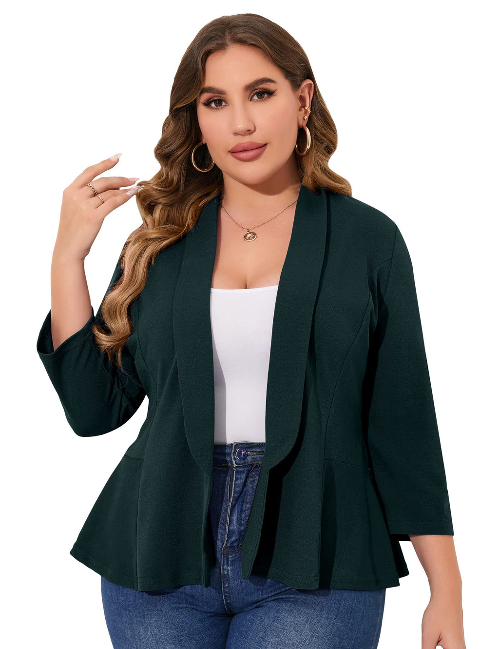 KOJOOIN Women Plus Size Casual Blazer Open Front Long Sleeve Work Office Cardigan Jackets