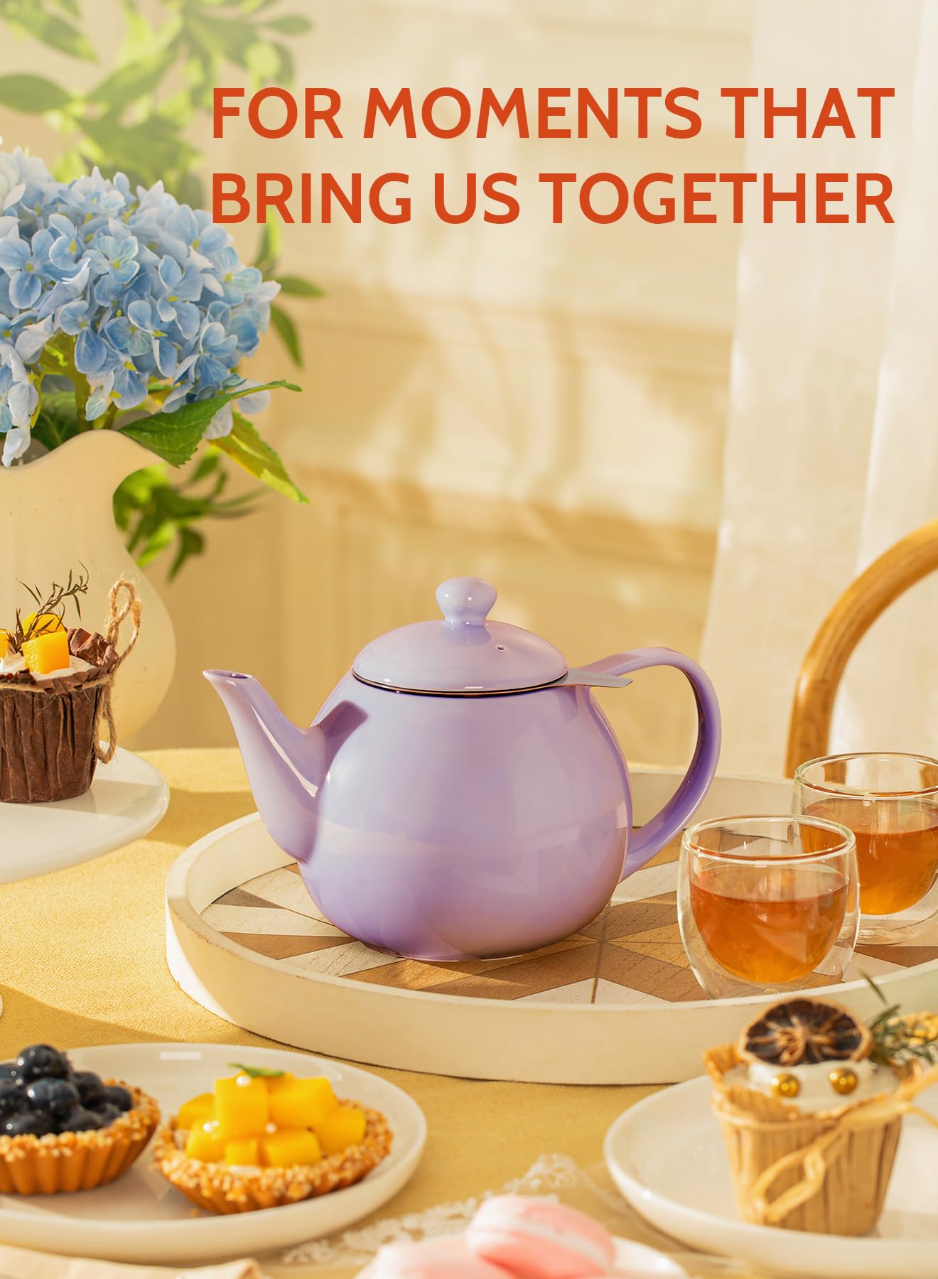 Sweese Porcelain Teapot 27 oz with Infuser for Loose Leaf Tea, Bluish Grey