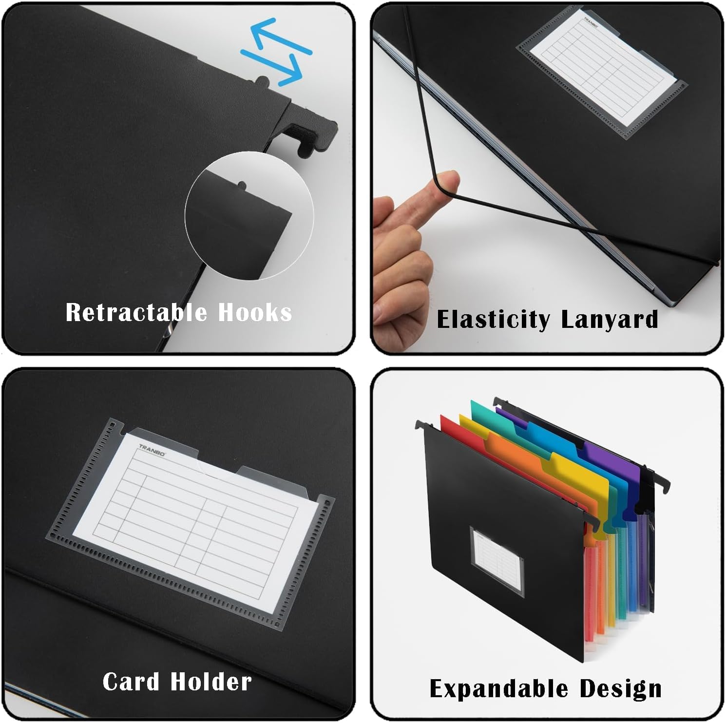 7-Pockets Hanging File Folder with Retractable Hooks for Filing Cabinet, 2 in 1 Expandable Accordion File Organizer with Elastic Band for File Frame or On-The-Go Use (1 Pcs)