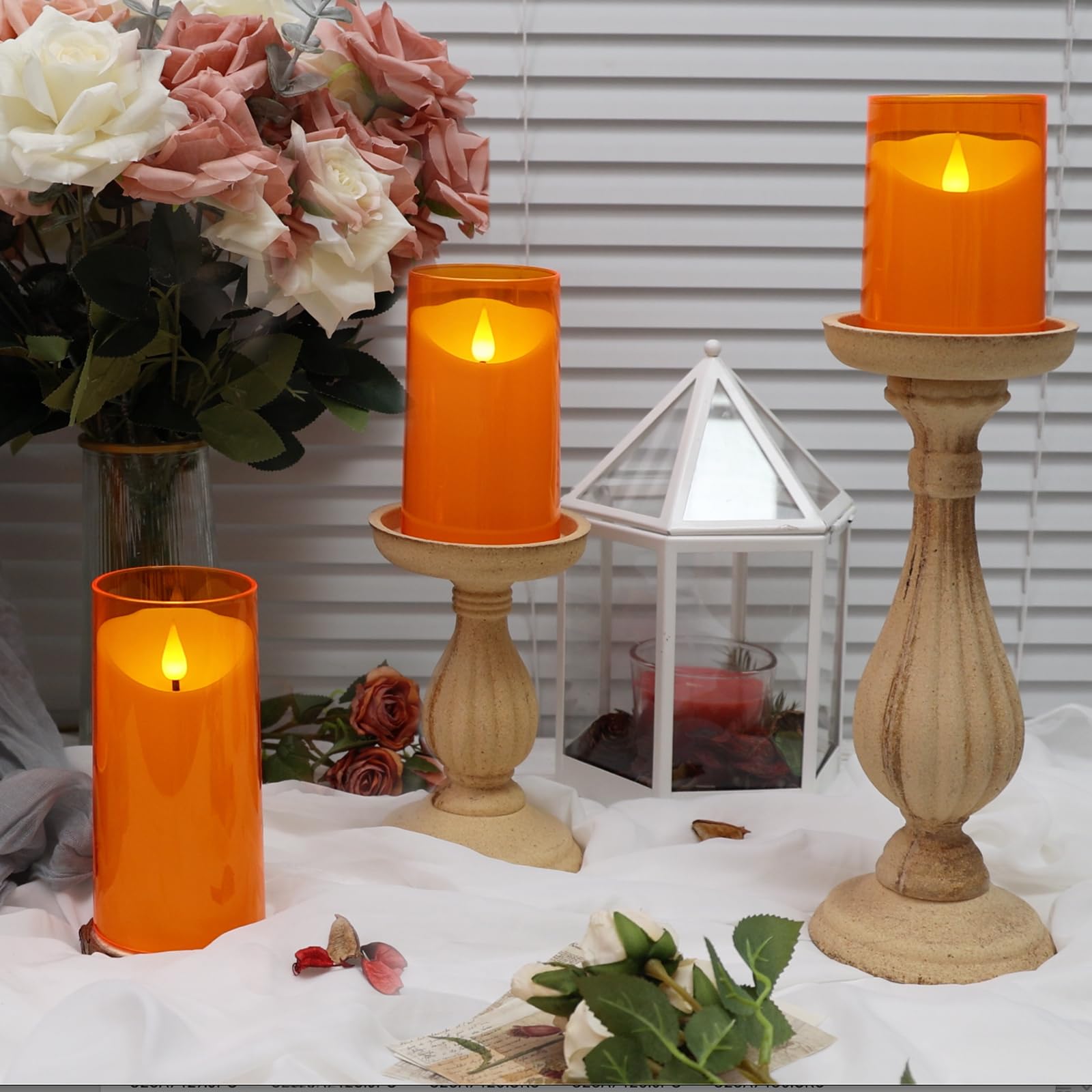 NURADA Flameless Candles with Remote Timer: 3D Wick Battery Operated Led Pillar Acrylic Fake Candle Set for Home Decoration Romantic Ambiance - Gold 2 Pack
