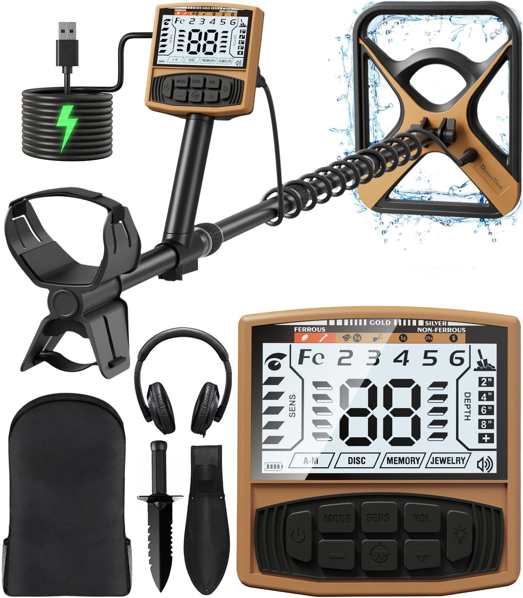Metal Detector for Adults Rechargeable, 11" Professional Metal Detector for Gold & Silver, High Accuracy Waterproof Design, 5 Modes, Christmas Stocking Stuffers Gifts for Men/Dad,M55,Orange