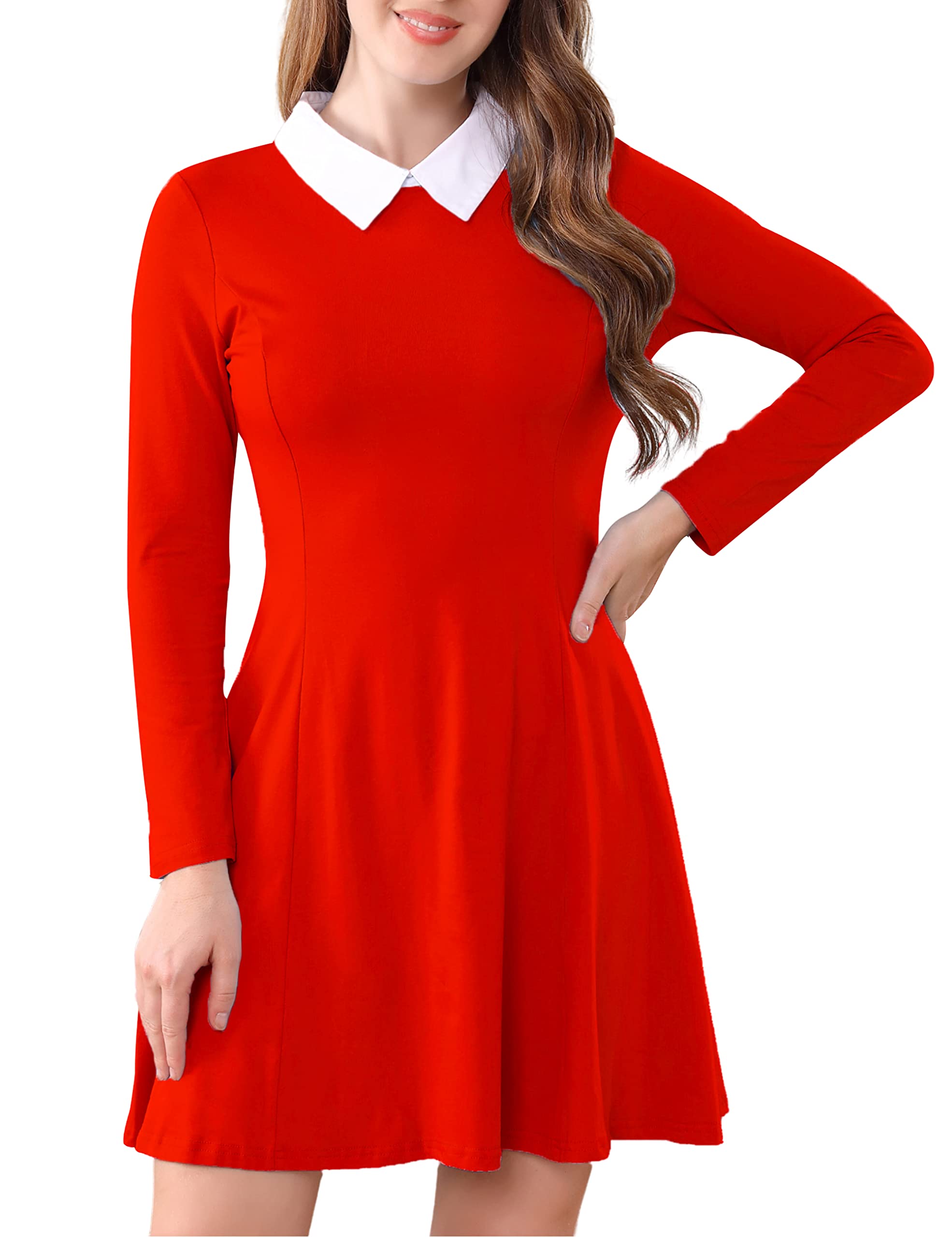 Aphratti Women's Long Sleeve Fall Dresses 2025 Casual Peter Pan Collar A Line Fit and Flare Skater Goth Dress