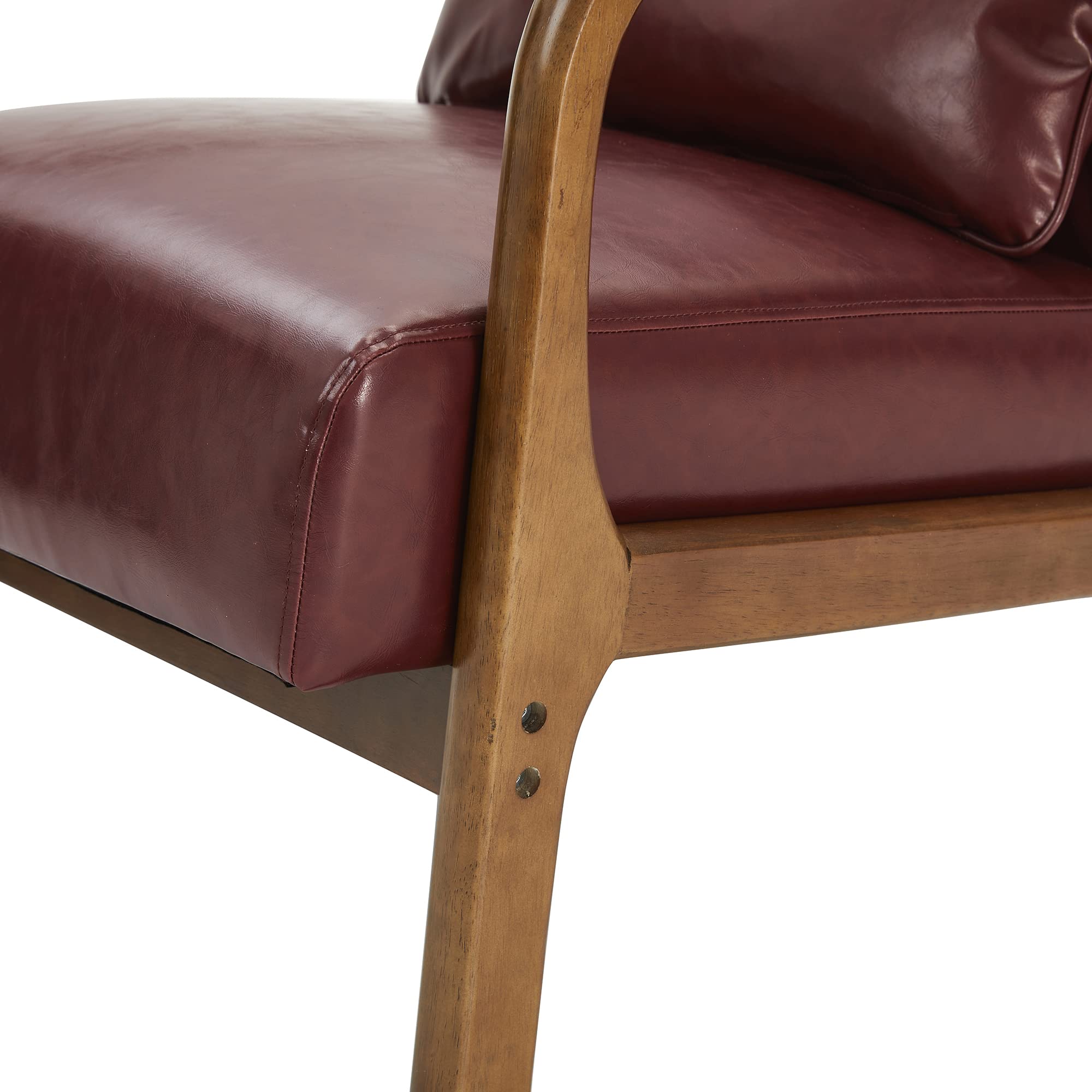 Glitzhome 2 Set Mid Century Black Accent Armchair, Single Reading Armchair PU Leather Lounge Chair with Walnut Ruberwood Frame