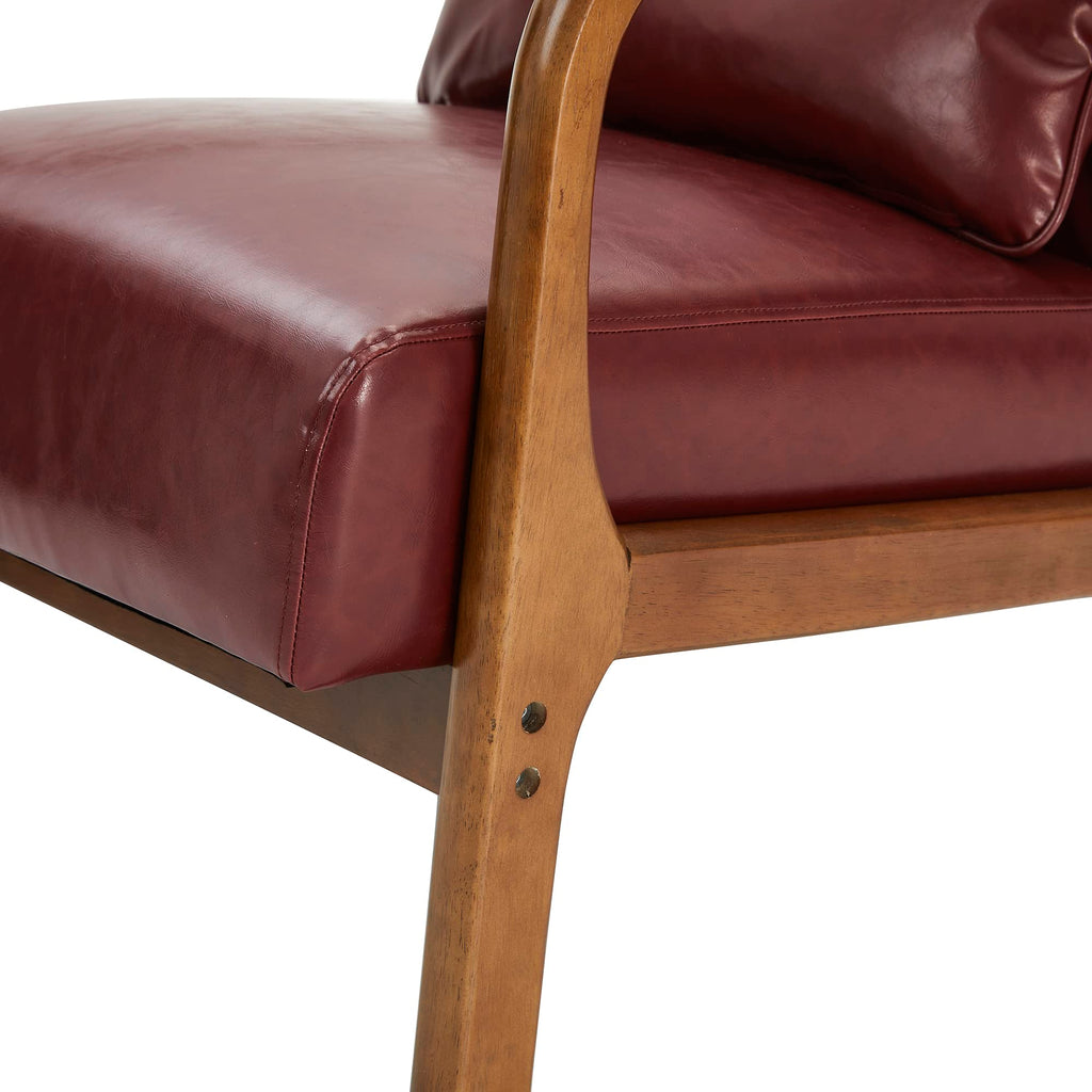 Glitzhome 2 Set Mid Century Black Accent Armchair, Single Reading Armchair PU Leather Lounge Chair with Walnut Ruberwood Frame