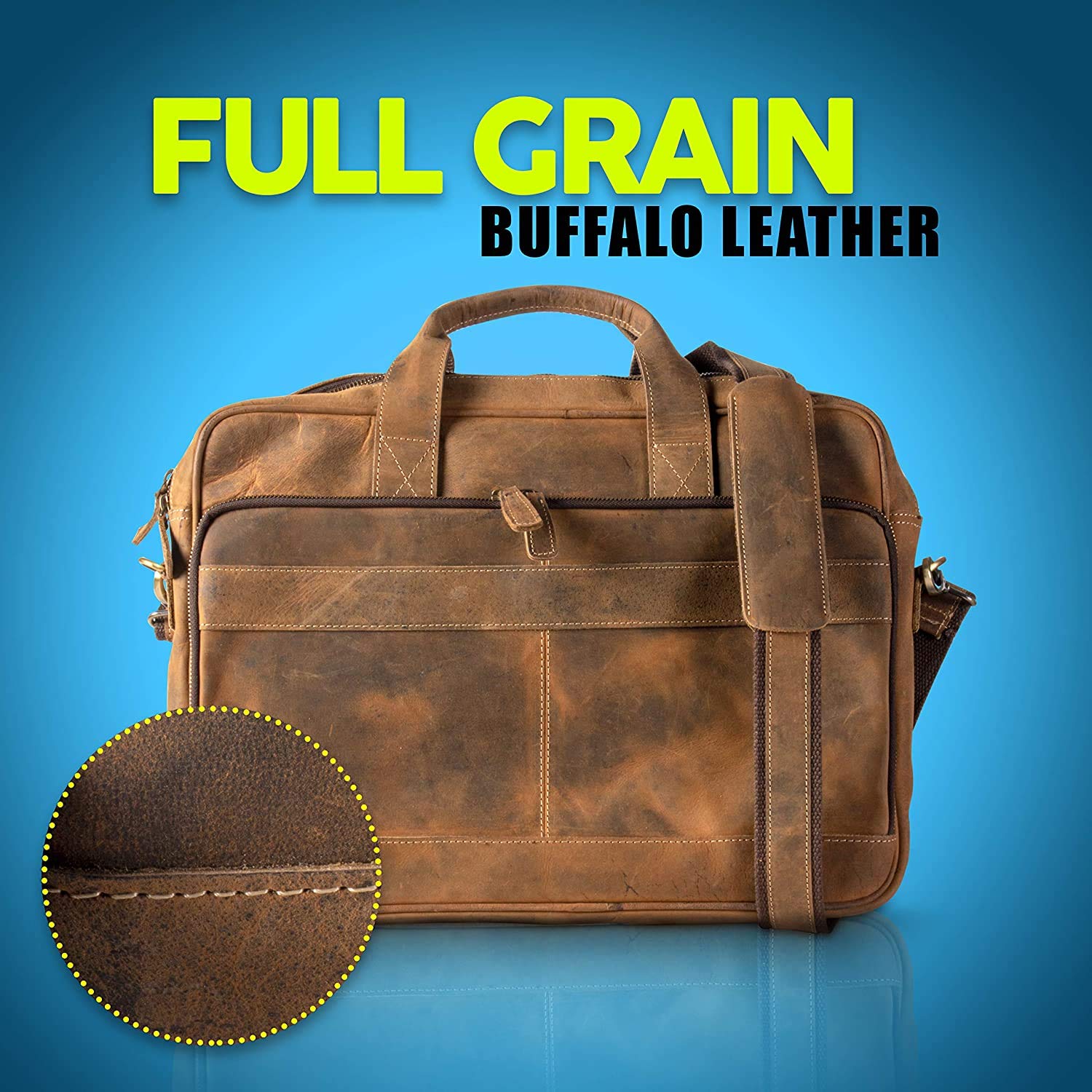 Leather briefcase 18 Inch Laptop Messenger Bags for Men and Women Best Office briefcase Satchel Bag (Black)