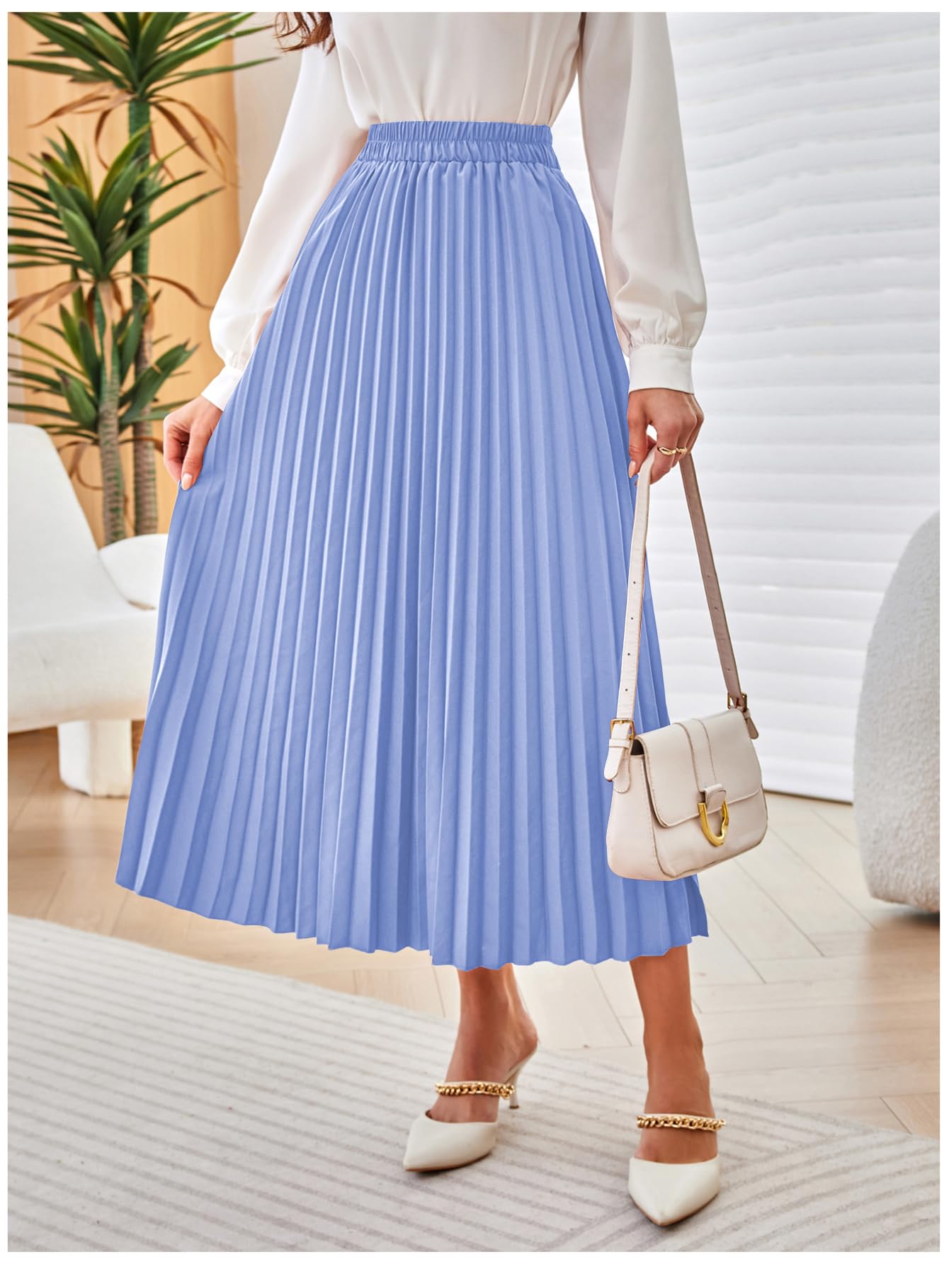 SweatyRocks Women's Casual Solid Longline Pleated Long Skirt