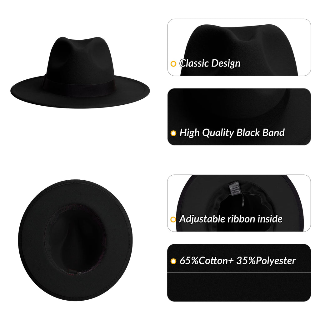 KUJUHA Fedora Hats for Mens/Womens Felt FedoraHats Two Tone Wide Brim Fedora Hats Rancher Hat
