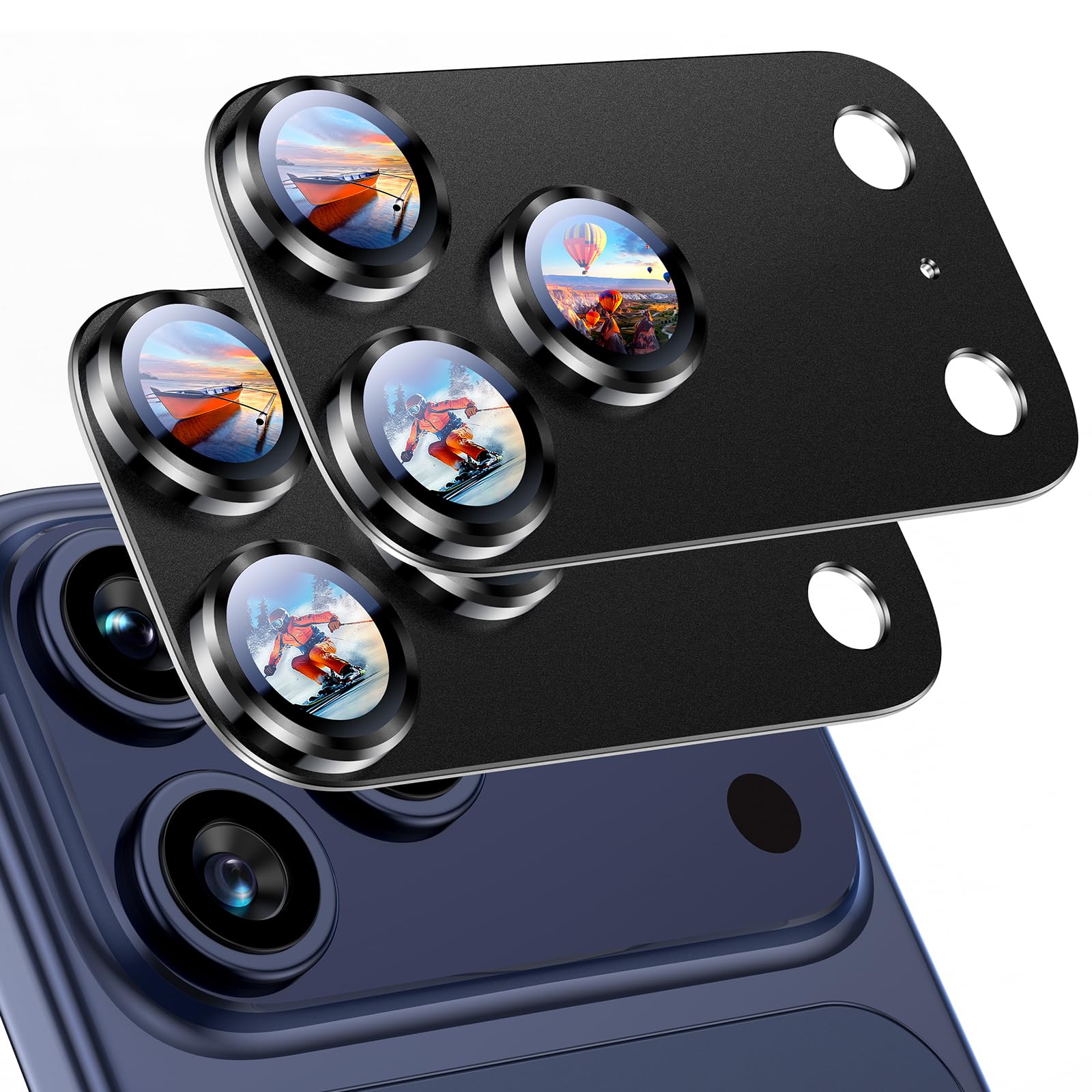 Uyiton Compatible with iPhone 17 Camera Lens Protector - [Not Easy to Break][Strong Adsorption][Case-Friendly] Metal Tempered Glass Rear Camera Screen Cover - Black