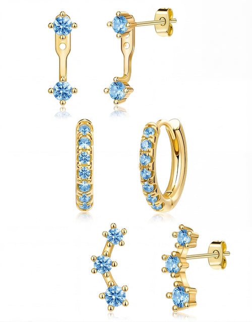 3 Pairs Dainty Small Earrings Set for Women Trendy, Birthstone Stud Huggie Hoop Jacket Stack for Cartilage Helix, Gold Plated Hypoallergenic Cute Women Fashion Accessories Western Jewelry Gifts