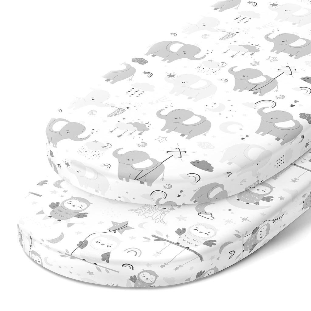 Joey + Joan Bassinet Sheets Compatible with 4moms Mamaroo Sleep Bassinet - Fits 18 x 30 Inch Oval Bassinet Mattress – Buttery Soft 100% Cotton – 2 Pack – Farm Animals – 2 Pack
