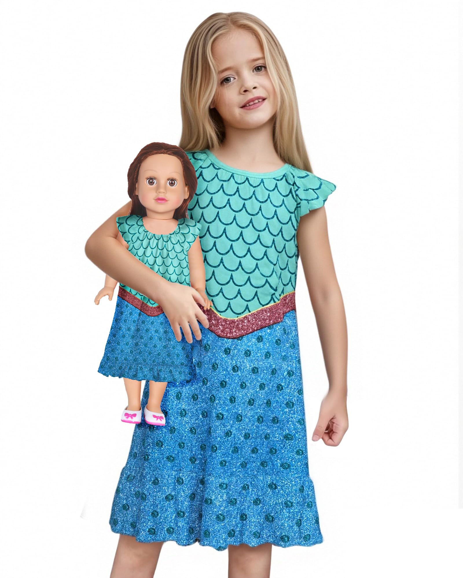 LQSZ Doll and Girl Matching Nightgown Outfit Pajamas Nightie Nightgown for Girls and Dolls Clothes