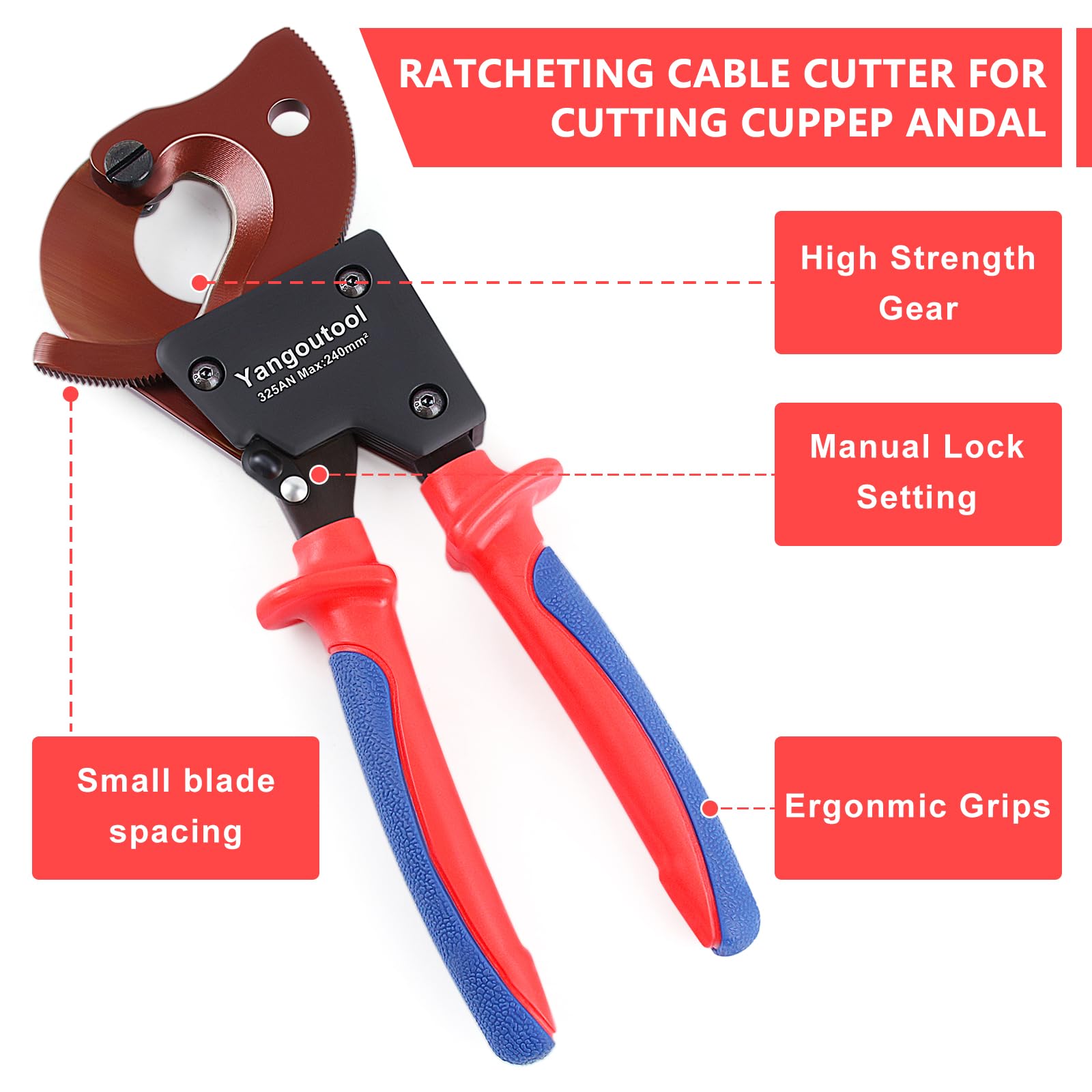 Yangoutool Heavy-Duty Ratcheting Cable Cutters for Large Copper, Aluminum, and Armored Cables - J40 Wire Cutter up to 300 mm², Electrical Wire Cutting Tool