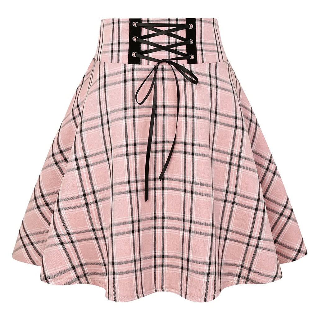 IDEALSANXUN Gothic Plaid Mini Skirts for Women Short High Waist Plaid Skirts