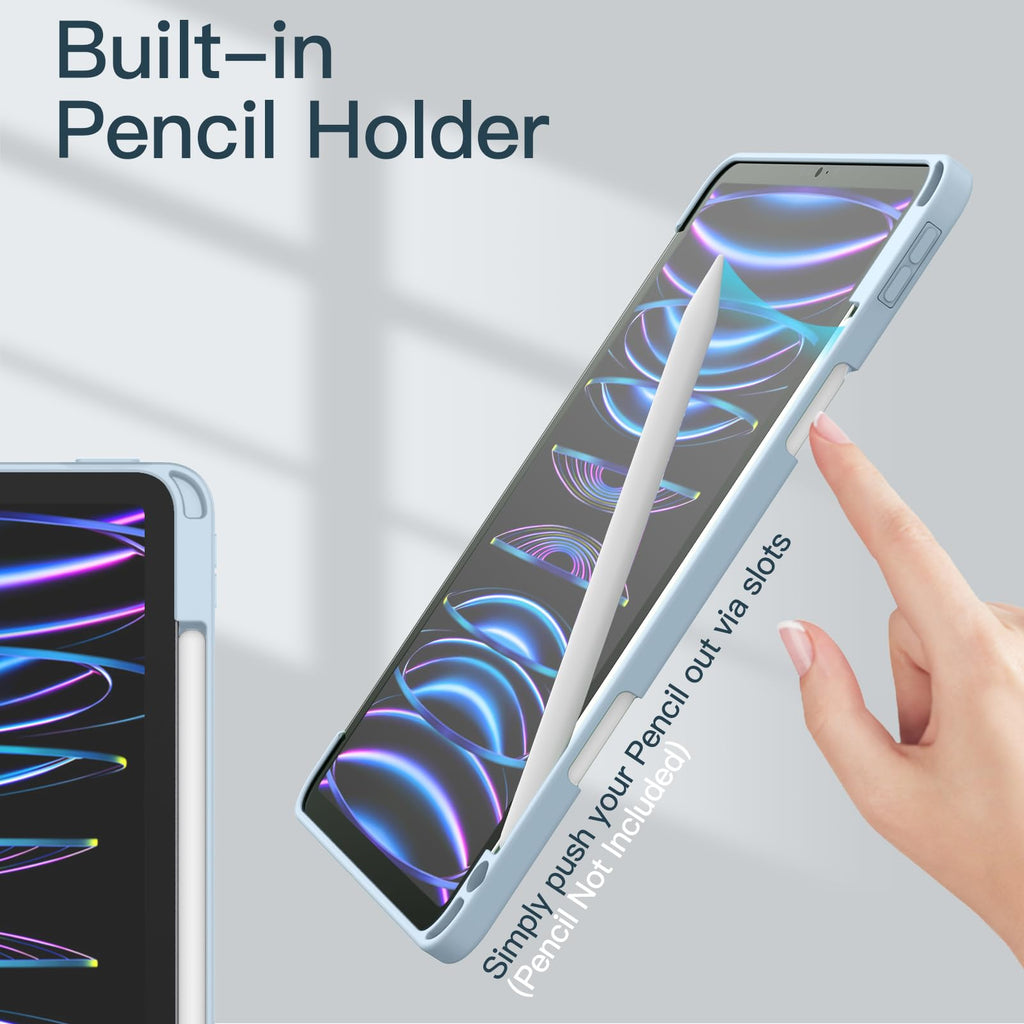 JETech Case ONLY for iPad Pro 11 Inch (2022/2021/2020/2018) with Pencil Holder, Clear Transparent Back Shell Slim Stand Shockproof Tablet Cover, Auto Wake/Sleep (Black)