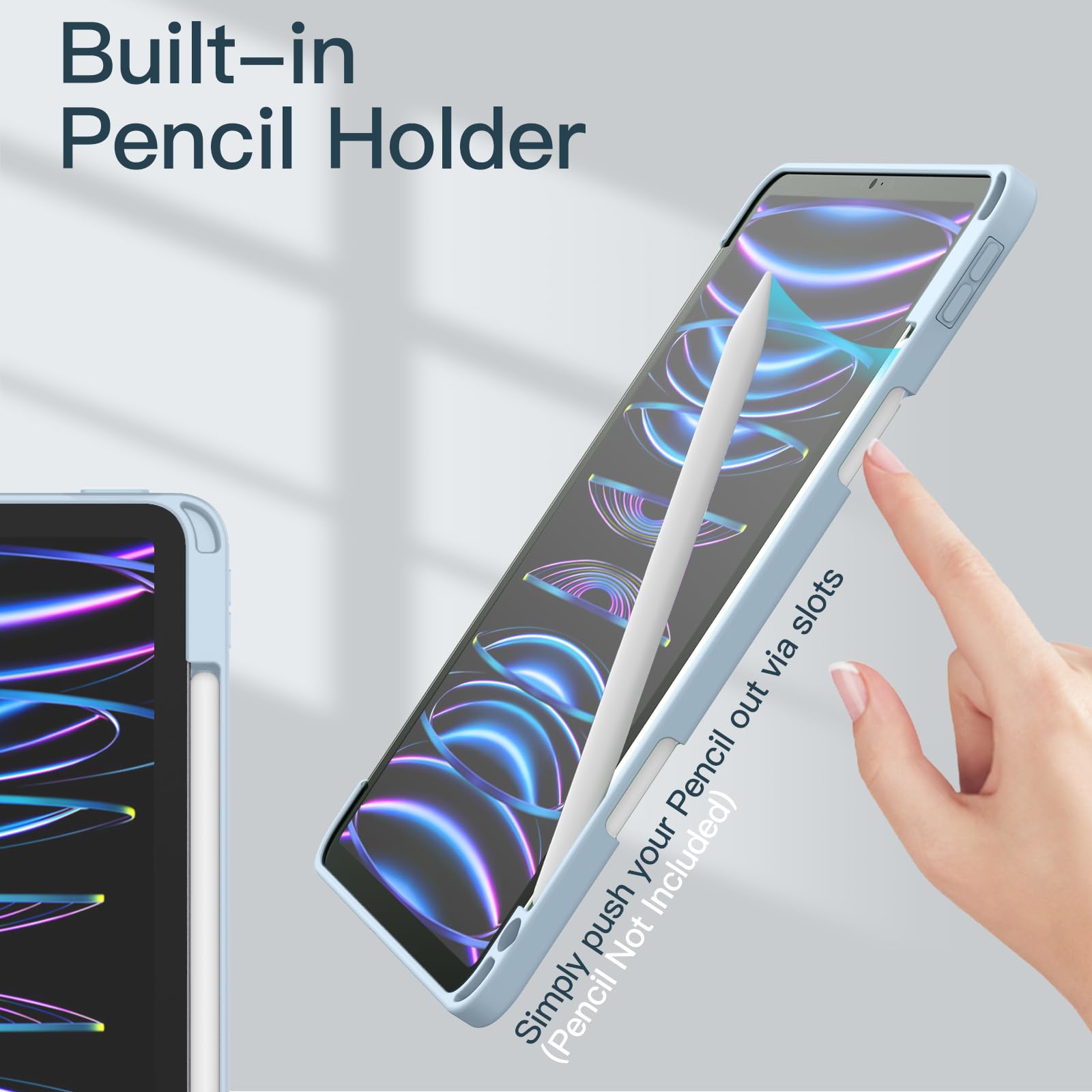 JETech Case ONLY for iPad Pro 11 Inch (2022/2021/2020/2018) with Pencil Holder, Clear Transparent Back Shell Slim Stand Shockproof Tablet Cover, Auto Wake/Sleep (Black)
