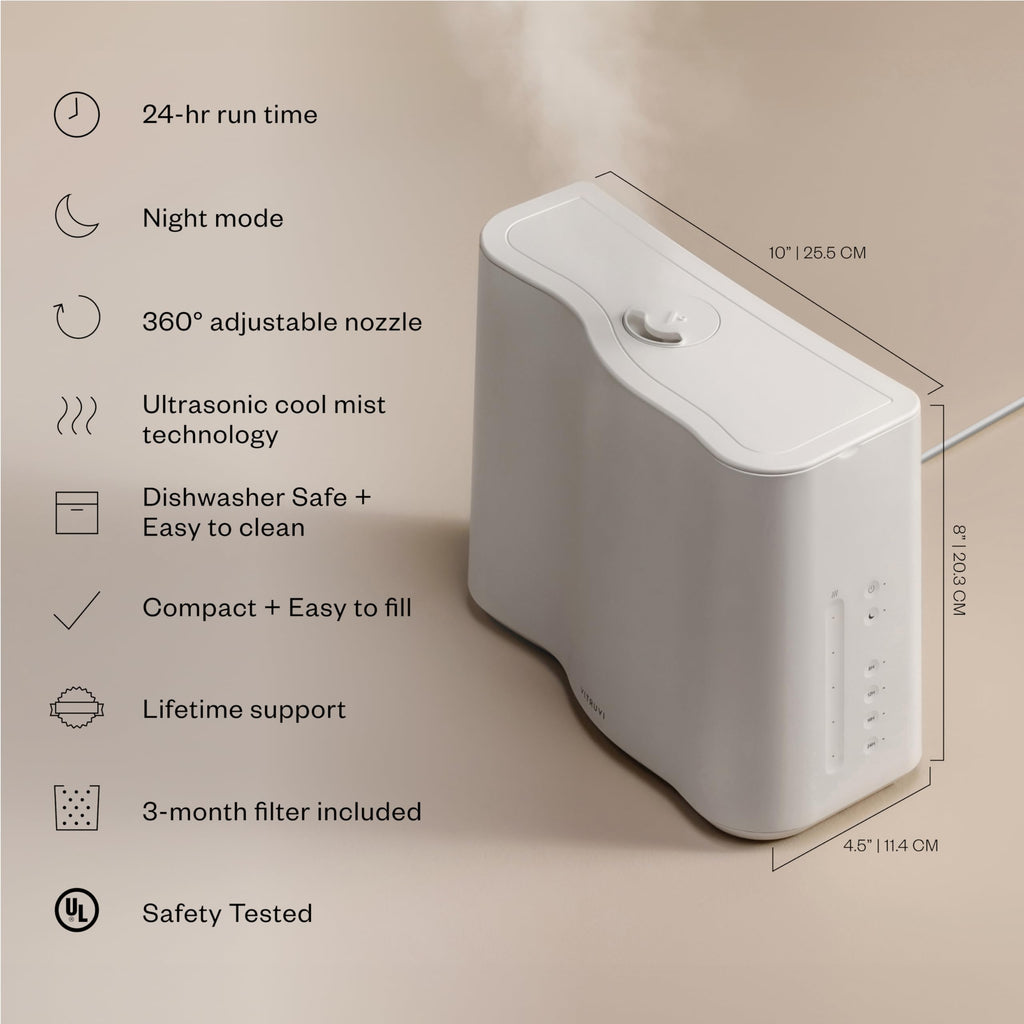Vitruvi Cloud Bedside Humidifier, Dove, 24 Hr Run Time, 602ft Coverage, Large Home Bedroom - Night Mode - Includes 3 Month Filter