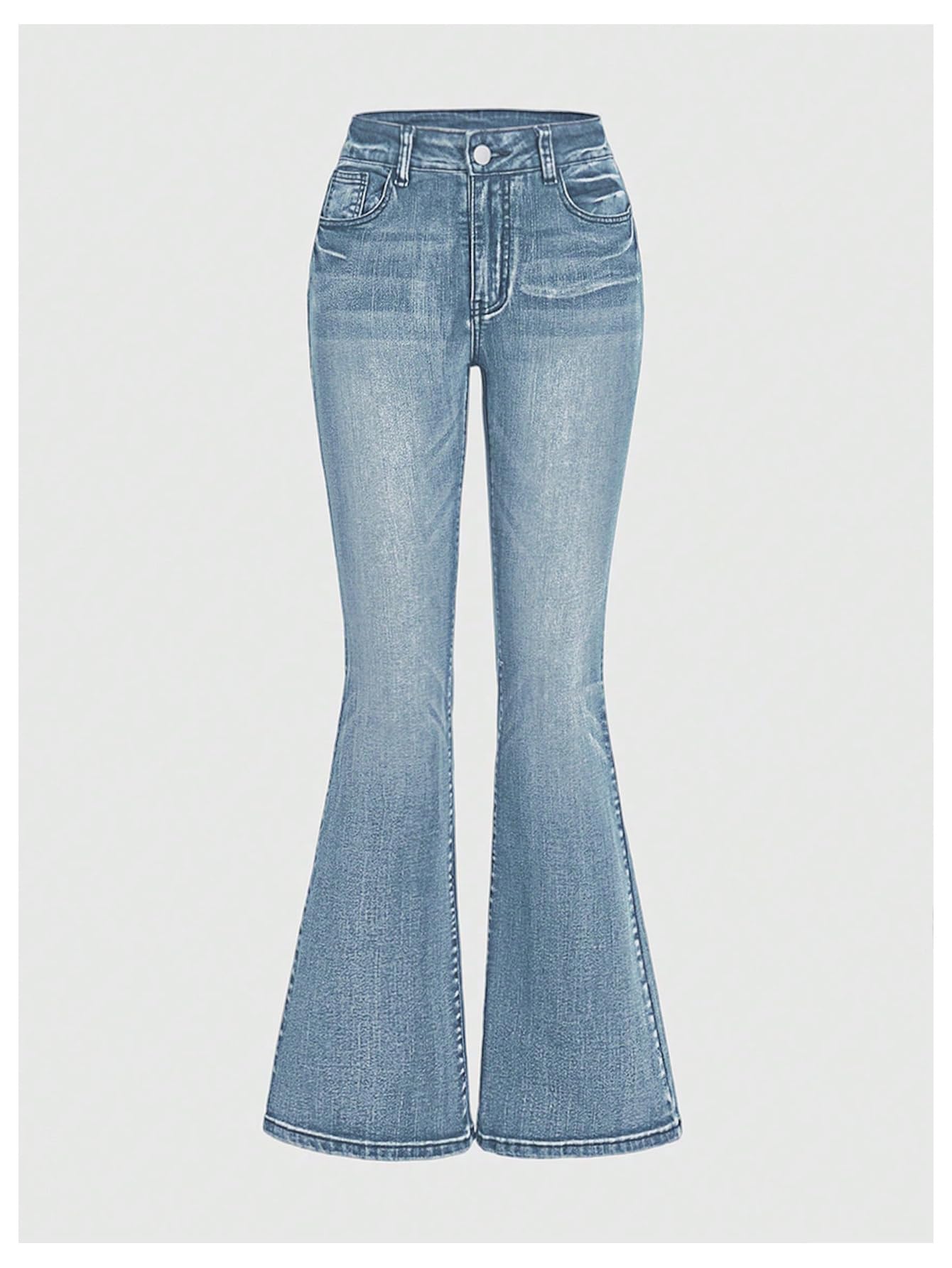 MakeMeChic Women's Bell Bottom Jeans Stretchy Flared Jeans Embroidered Y2K High Waist Denim Pants