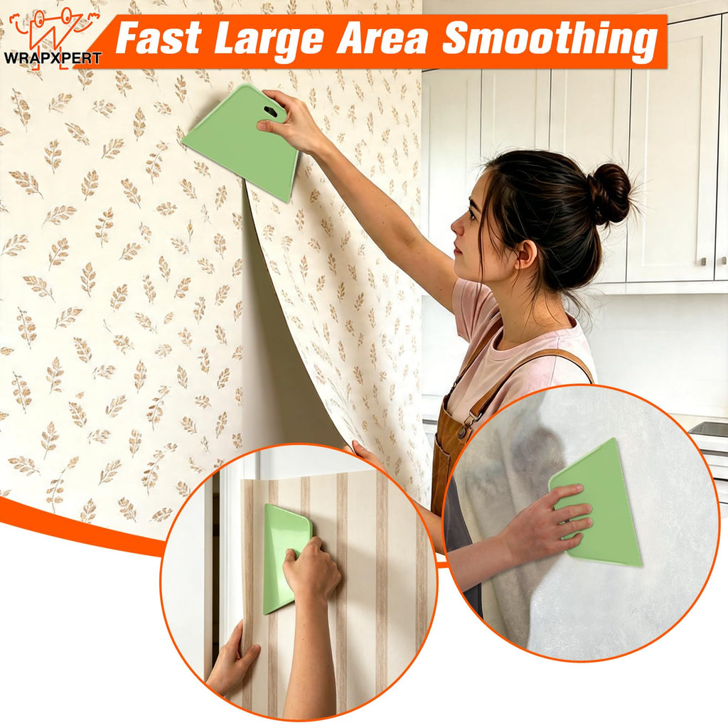 WRAPXPERT Wallpaper Tools, Smoothing Tool Kit for Peel and Stick Wallpaper/Contact Paper/Vinyl Backsplash Applying, with Squeegee Smoother, Seam Roller, Razor Scraper, Knife and Blades