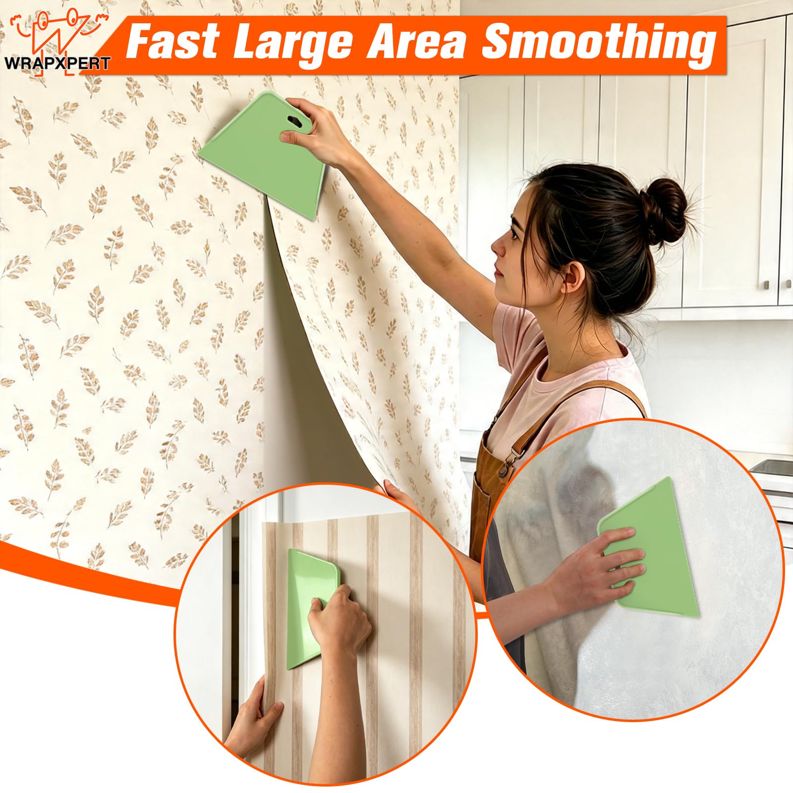 WRAPXPERT Wallpaper Tools, Smoothing Tool Kit for Peel and Stick Wallpaper/Contact Paper/Vinyl Backsplash Applying, with Squeegee Smoother, Seam Roller, Razor Scraper, Knife and Blades