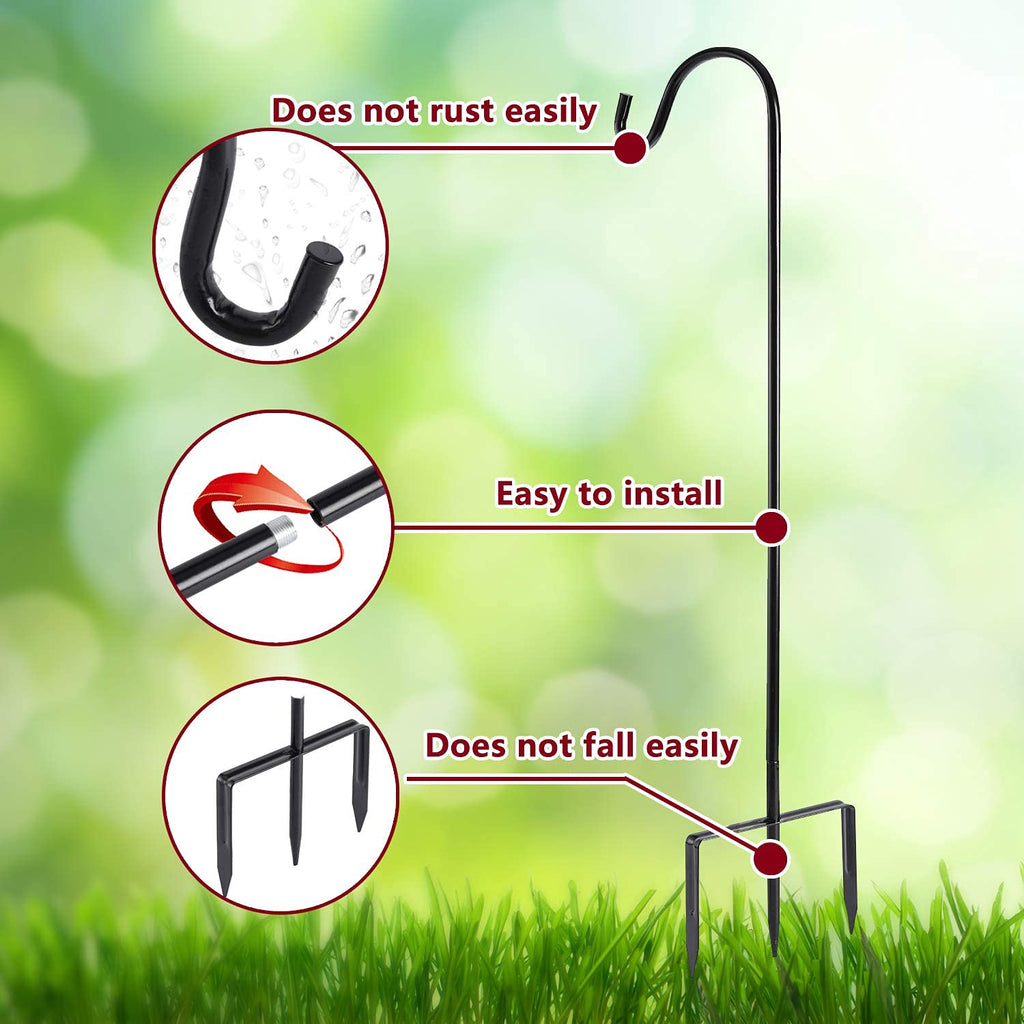 EXCMARK Shepherd Hook Adjustable Height 32/24/16’’ 1/2 inch Thick Use at Weddings, Hanging Solar Lights, Lanterns, Bird Feeders, Metal Hanger Hook (Black,32inch). U.S. Patent.