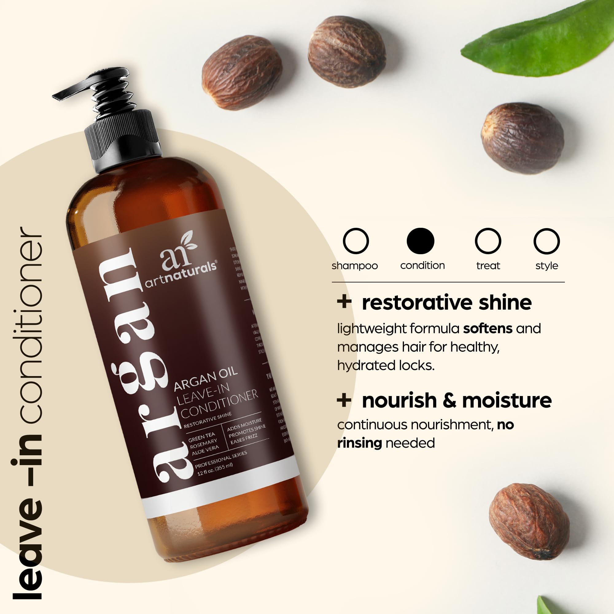 Artnaturals Argan Oil Leave-In Conditioner - (12 Fl Oz / 355ml) - Made with Organic and Natural Ingredients - for All Hair Types – Treatment for Damaged, Dry, Color Treated and Hair Loss (ANHA-0802)