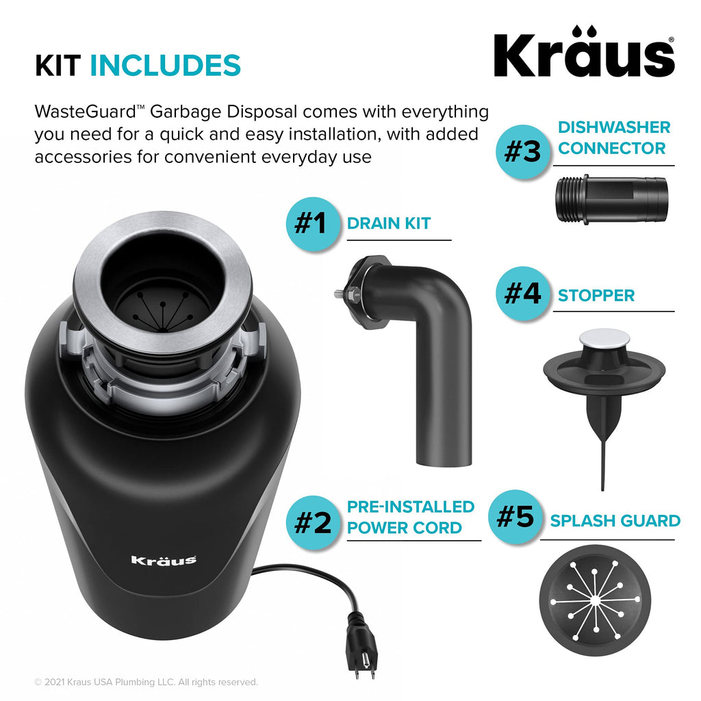 KRAUS Standart PRO™ 32-inch 16 Gauge Undermount 60/40 Double Bowl Stainless Steel Kitchen Combo with WasteGuard™ Continuous Feed Garbage Disposal, KHU103-32-100-75MB