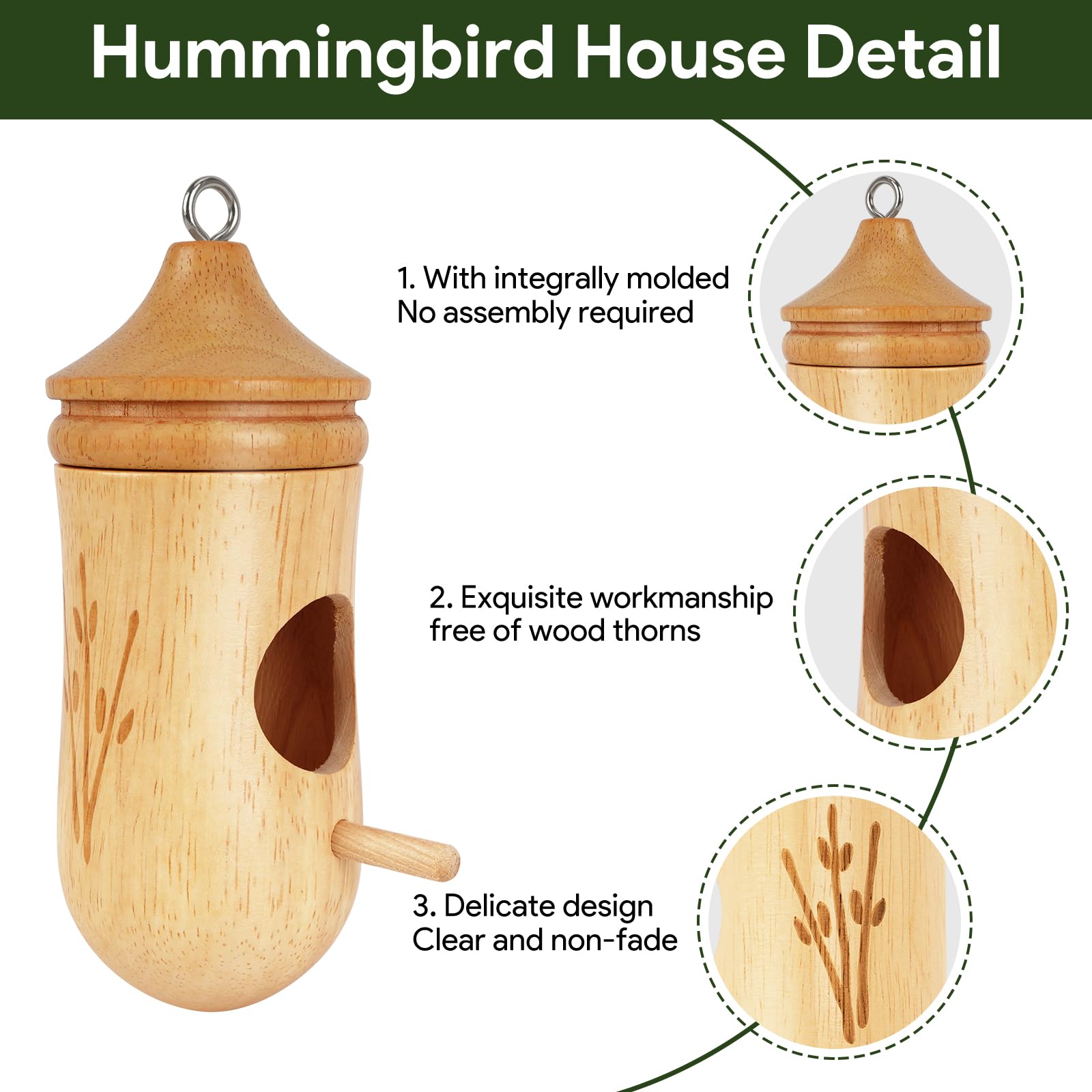 Hummingbird House, Small Hummingbird Houses for Outside, Wooden Bird House with Bow, String, Cute Gardening Gifts Home Decoration