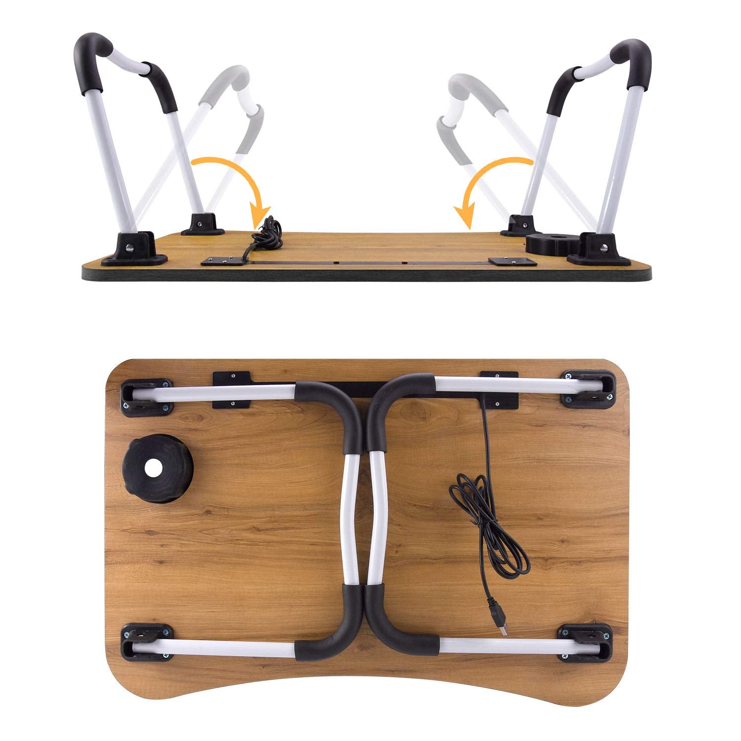 Slendor Lap Desk with Cup Holder, Foldable Laptop Table for Bed, Portable Bed Desk for Laptop and Writing, Computer Tray with Tablet Slot, Notebook Stand Reading Holder for Couch Sofa Floor,Black