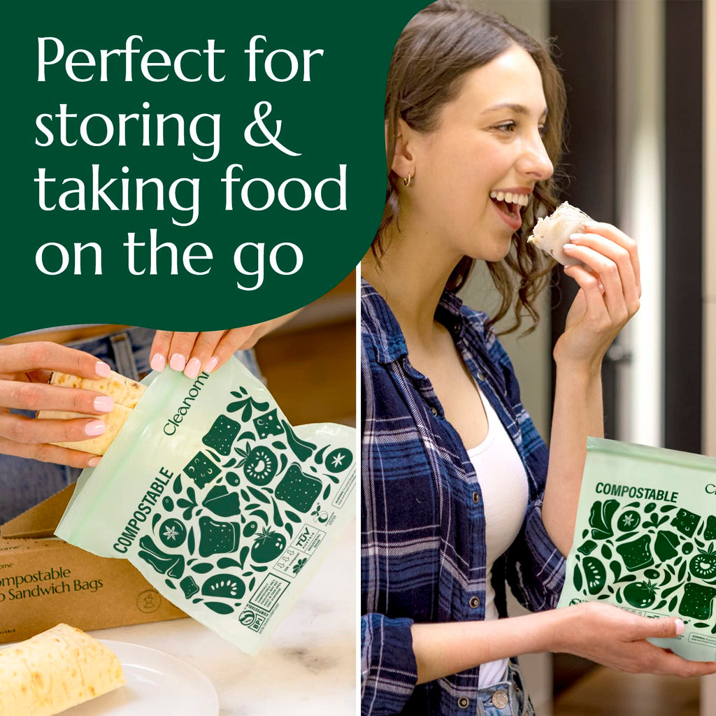 Cleanomic Compostable* Snack Size Food Storage Bags (50 Eco Zip) Freezer and Leak Proof, Also Available Gallon, Quart and Sandwich Size Bags