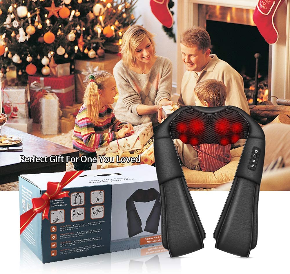 Neck Massager with Heat, Shiatsu Back Neck and Shoulder Massager, Electric Deep Tissue 4D Kneading Massage, Use at Home, Office, Car- Best Gifts for Women Men