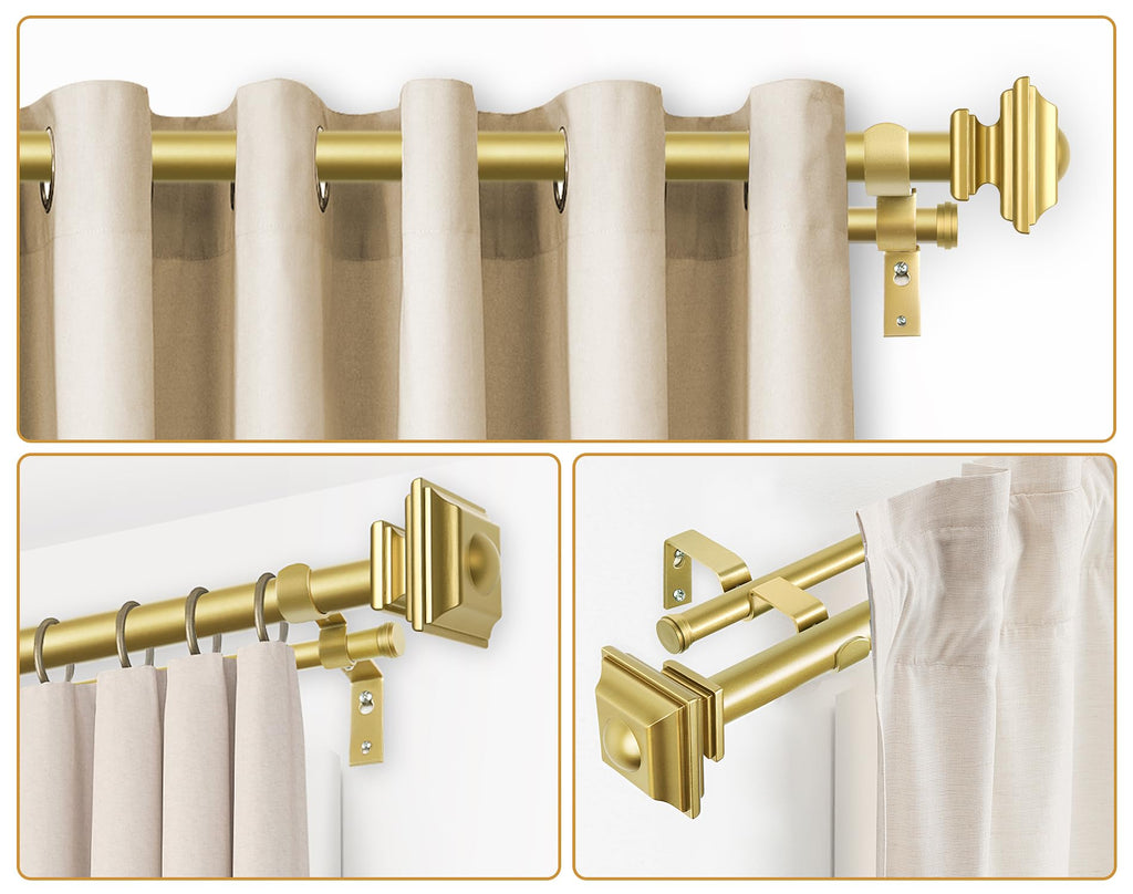 KAMANINA 1 Inch Double Curtain Rods 36 to 72 Inches (3-6 Feet) Telescoping Dark Silver Curtain Rod for Windows 24 to 68 Inches, Heavy Duty Drapery Rods with Square Finials