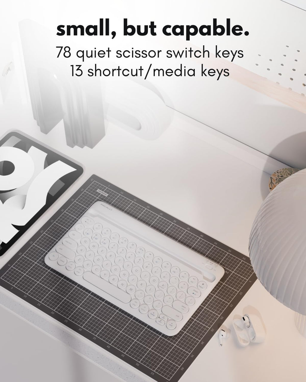 Macally Bluetooth Keyboard for Tablet | Wireless Keyboard for iPad mini/Air/Mini, iPhone (Multi-Device, Built-in Stand, Rechargeable) Easy to Use and Cute Portable