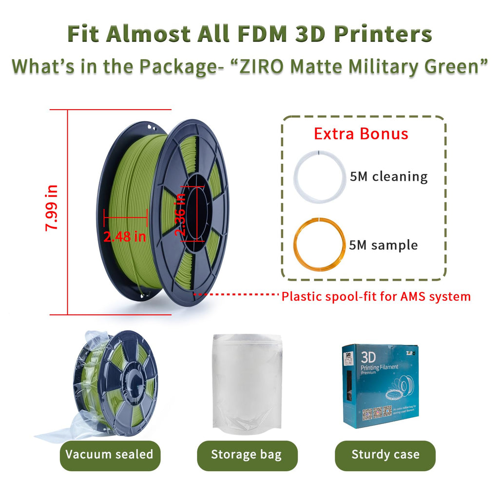 ZIRO 3D Printer Filament, PLA Filament 1.75mm, Black pla 1KG(2.2lbs), Dimensional Accuracy +/- 0.03mm, Fits Most FDM Printer AMS System,3D Printing Filament Spool Black (Plastic Reel)