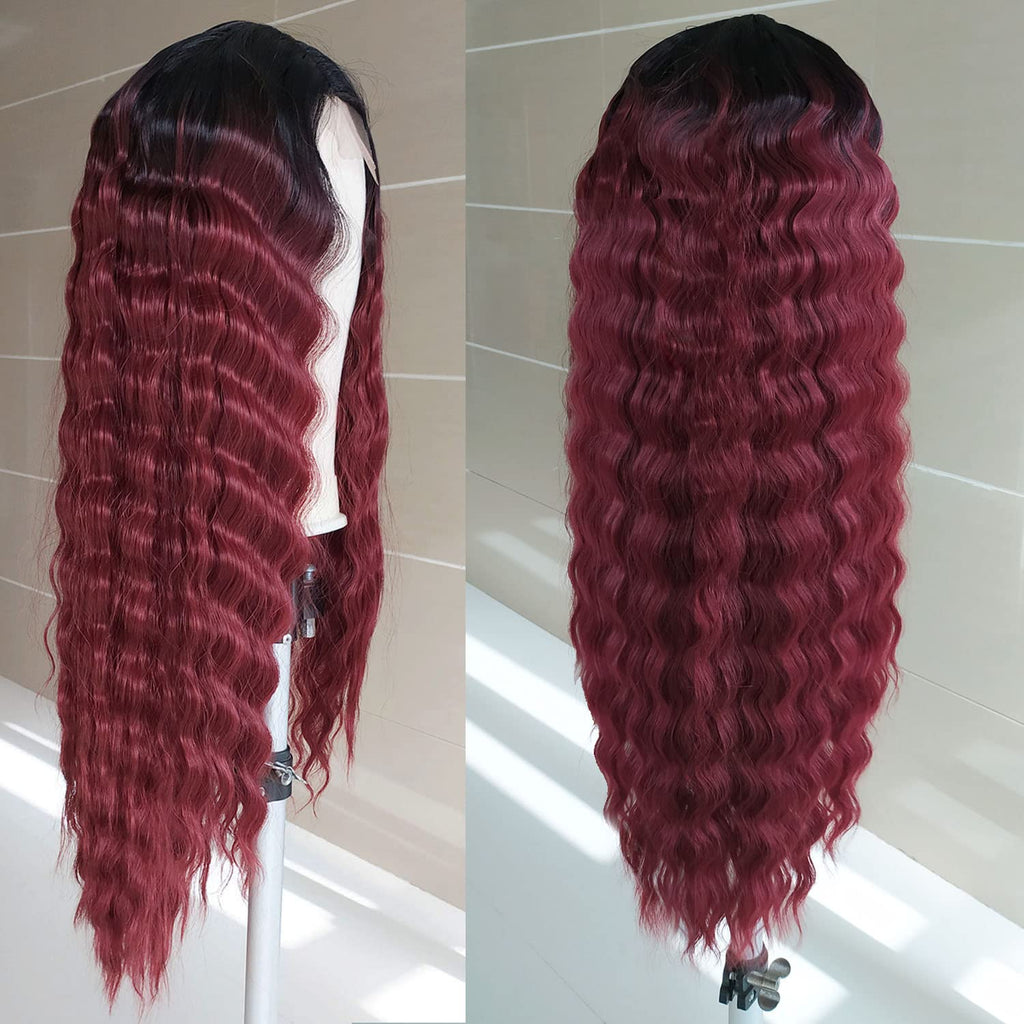 INSTASTYLE 30 Inch Synthetic Curly Wigs for Women Long Black Hair Wig Lace Front 4" Simulated Scalp Natural Loose Deep Wave Crimps Curls Wig As Hair Replacement Wigs 1B