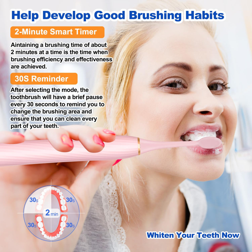 FXQQZZ Electric Toothbrush for Adults and Kids, with Tongue Scraper and Travel Case, 8 Brush Head, Smart Timer & 4 Modes Rechargeable Toothbrush, 42000 VPM Deep Clean, One Charge Last 90 Days - Black