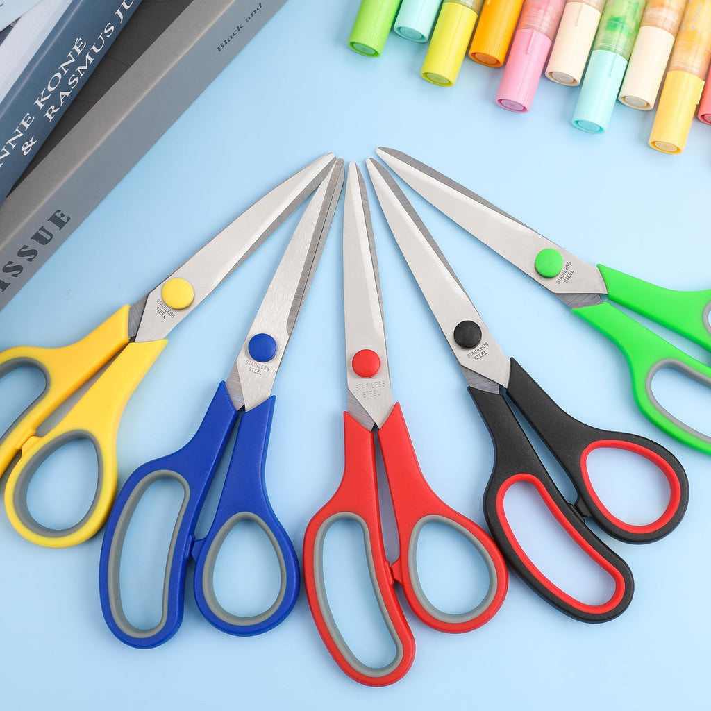 BURVAGY 8" 12 Pack All Purpose Heavy Duty Scissors- Comfort-Grip Sharp Scissors for Office School Sewing Fabric Craft High/Middle School Student Teacher Scissor, Right/Left Hand