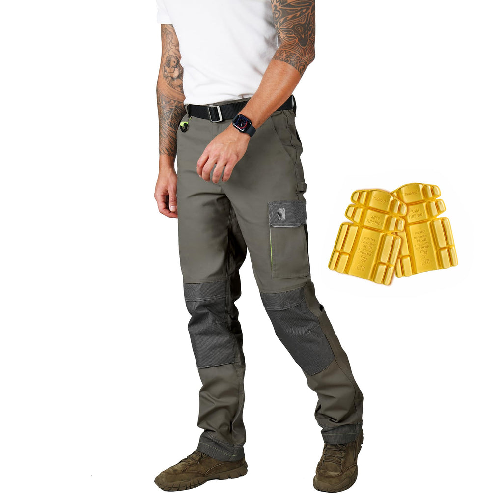 Ellobird Men's Cargo Construction Flex Work Pant for Men Double Knee Reinforcement Stretch Elastic Waistband Tactical Pants