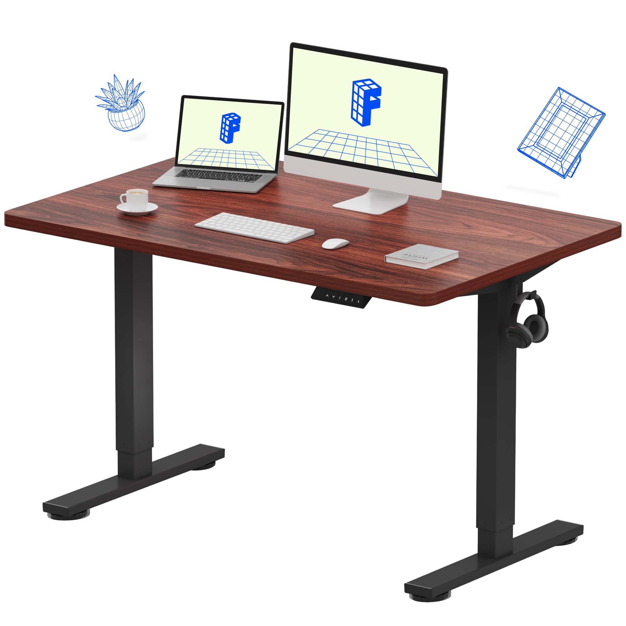 FLEXISPOT EN1 One-Piece Standing Desk, Electric Adjustable with 4 Memory Presets, 176 LBS Capacity, Stable & Quiet, Seamless Desktop for Home Office & Dual Monitors, 40"x24" Black