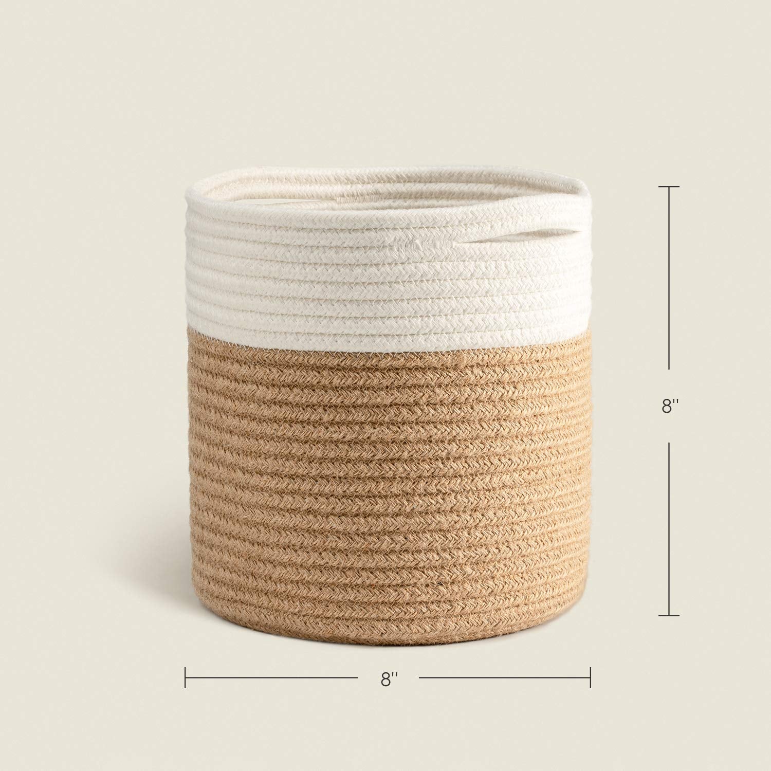 TIMEYARD Sturdy Jute Rope Plant Basket Modern Woven Basket up to 7.5 Inch Flower Pot Floor Indoor Planters, 8” x 8” Storage Organizer Baskets Rustic Home Decor, Black Stripes
