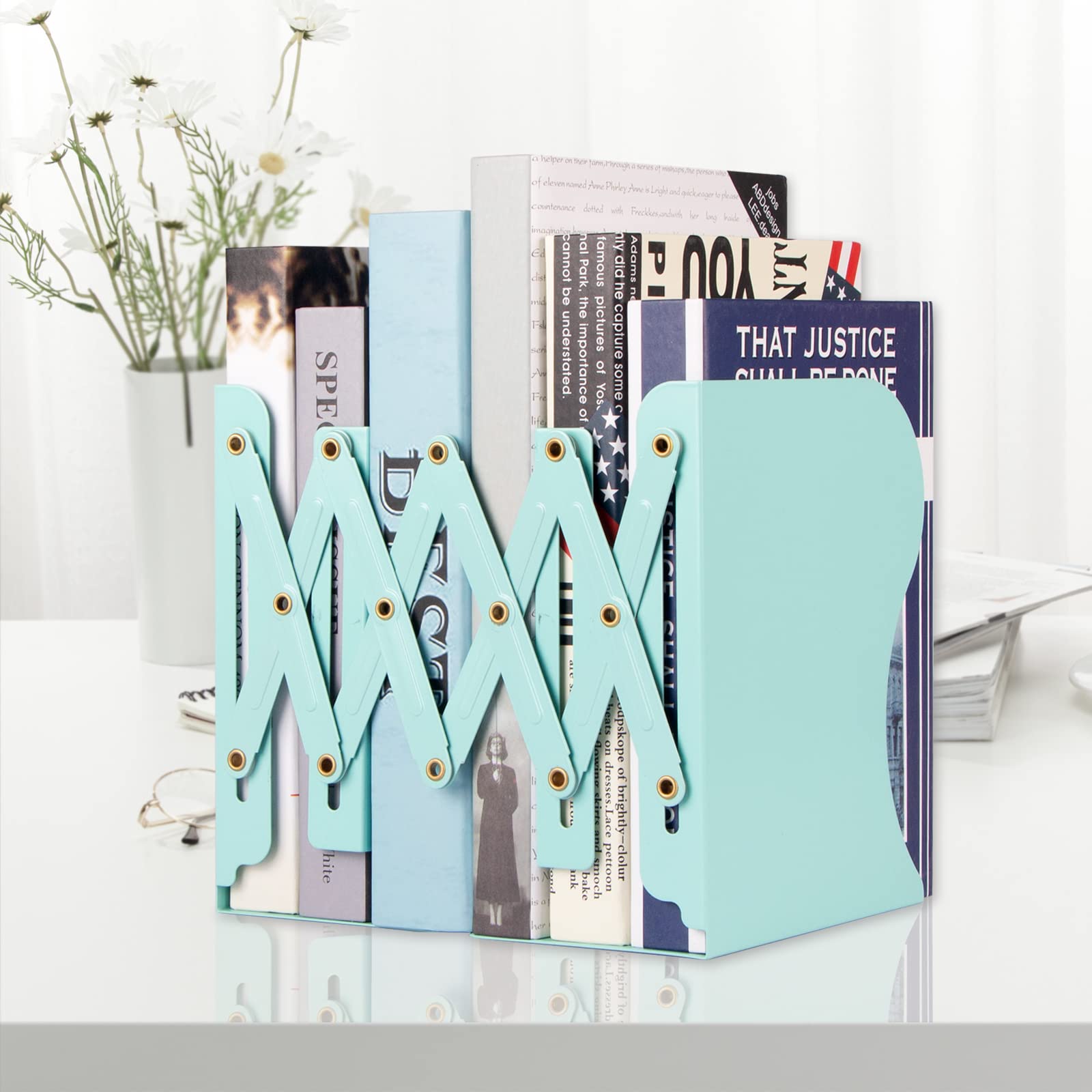 Aobopar Adjustable Book Ends, Metal Bookends for Heavy Books, Desk Book Holder for Shelves, Book Organizer for Desk, Suitable for Office, Home and School Use (Black)