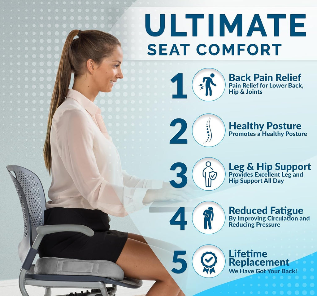 ComfiLife Premium Comfort Seat Cushion - Non-Slip Orthopedic 100% Memory Foam Coccyx Cushion for Tailbone Pain - Cushion for Office Chair Car Seat - Back Pain & Sciatica Relief (Black)