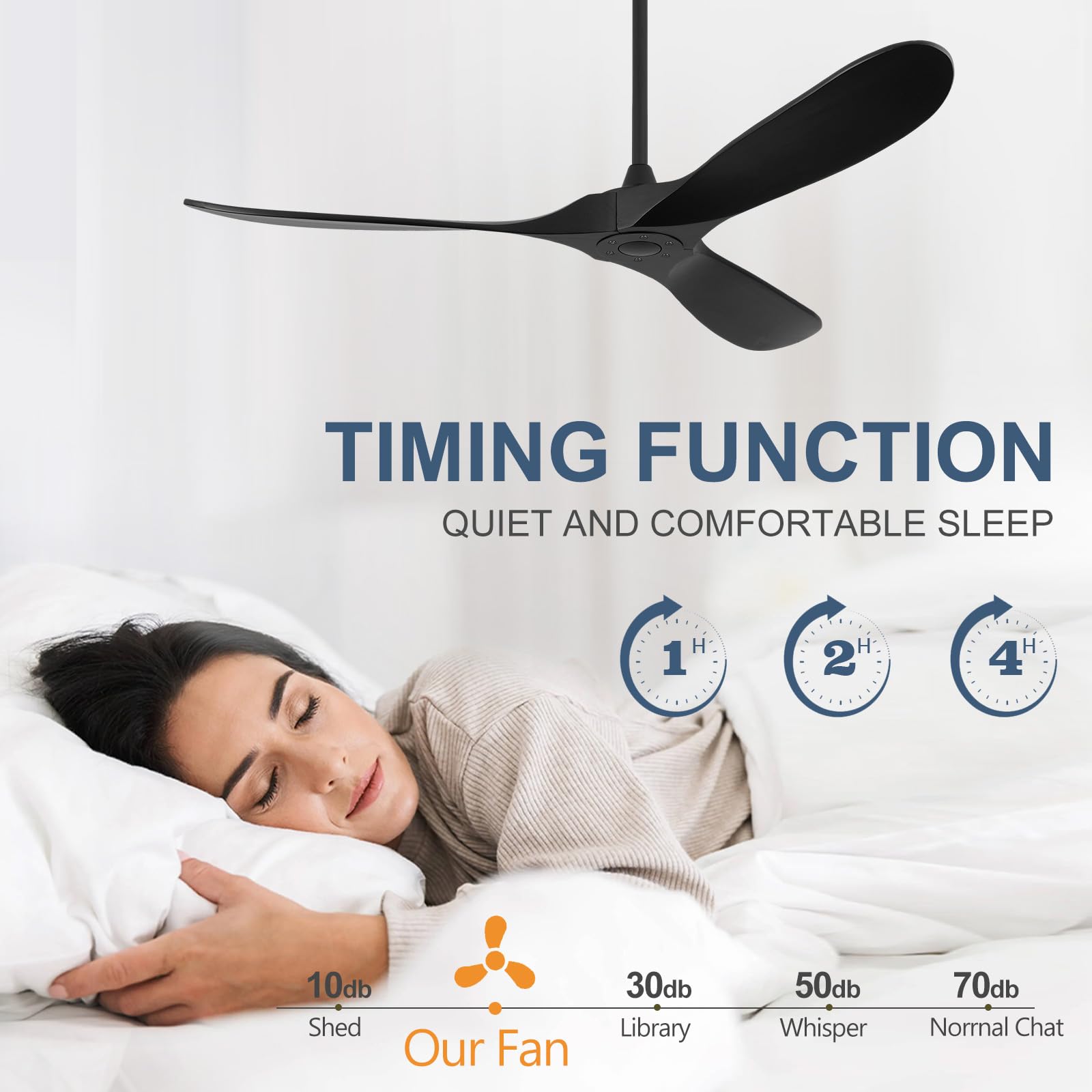 ABZ Ceiling Fans without Lights - 52 Inch Modern Ceiling Fans no Lights with Remote Control, Black 3 Blade Solid Wood Indoor Outdoor Ceiling Fans for Patios Living Room Bedroom