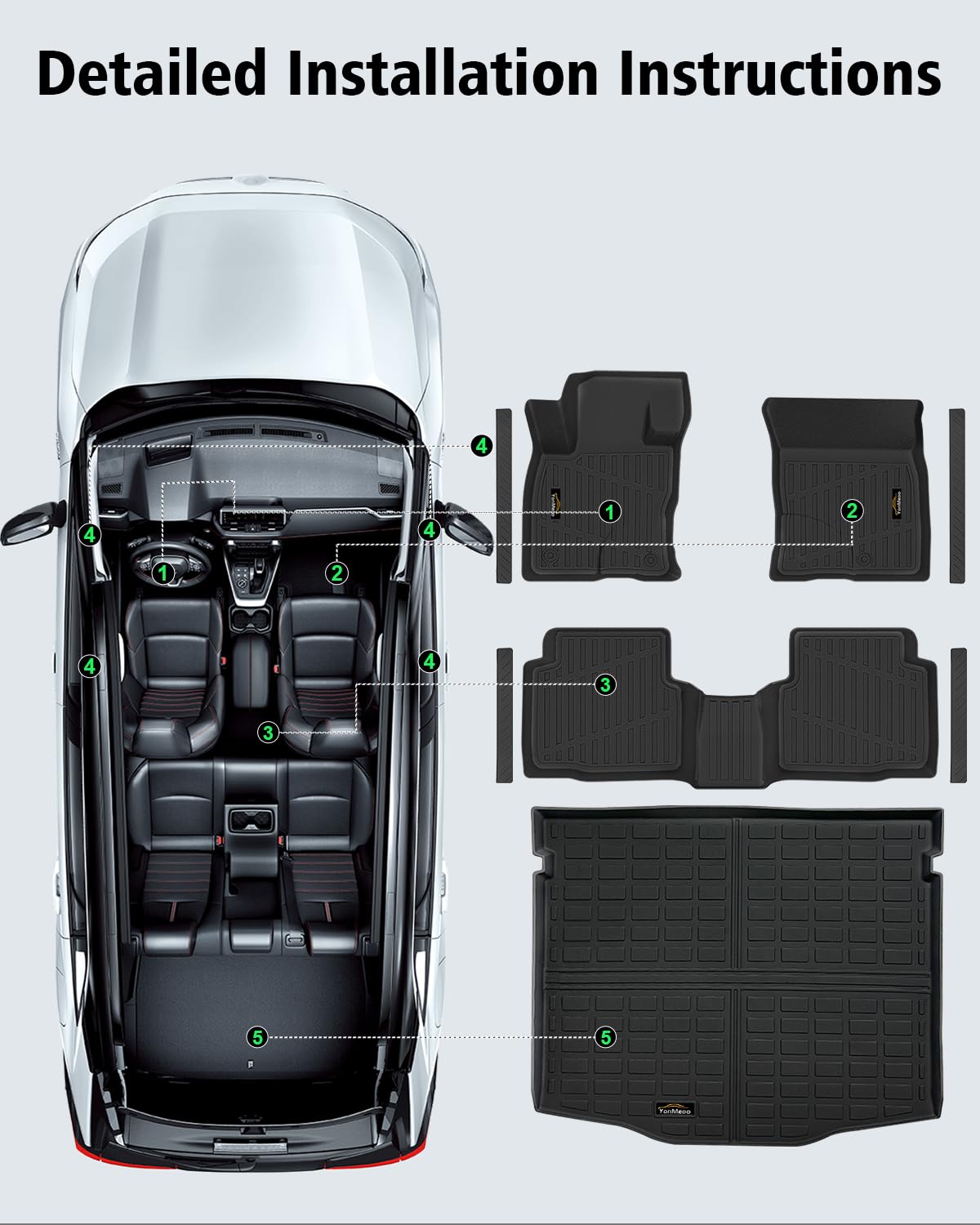 Floor Mats & Cargo Mat & Backrest Mat Custom for Toyota RAV4 Hybrid 2026 (Not for Cargo Area with Subwoofer) (Not for Phev), Door Sill Guards, All Weather TPE Floor Liners for RAV-4 2026 Accessories