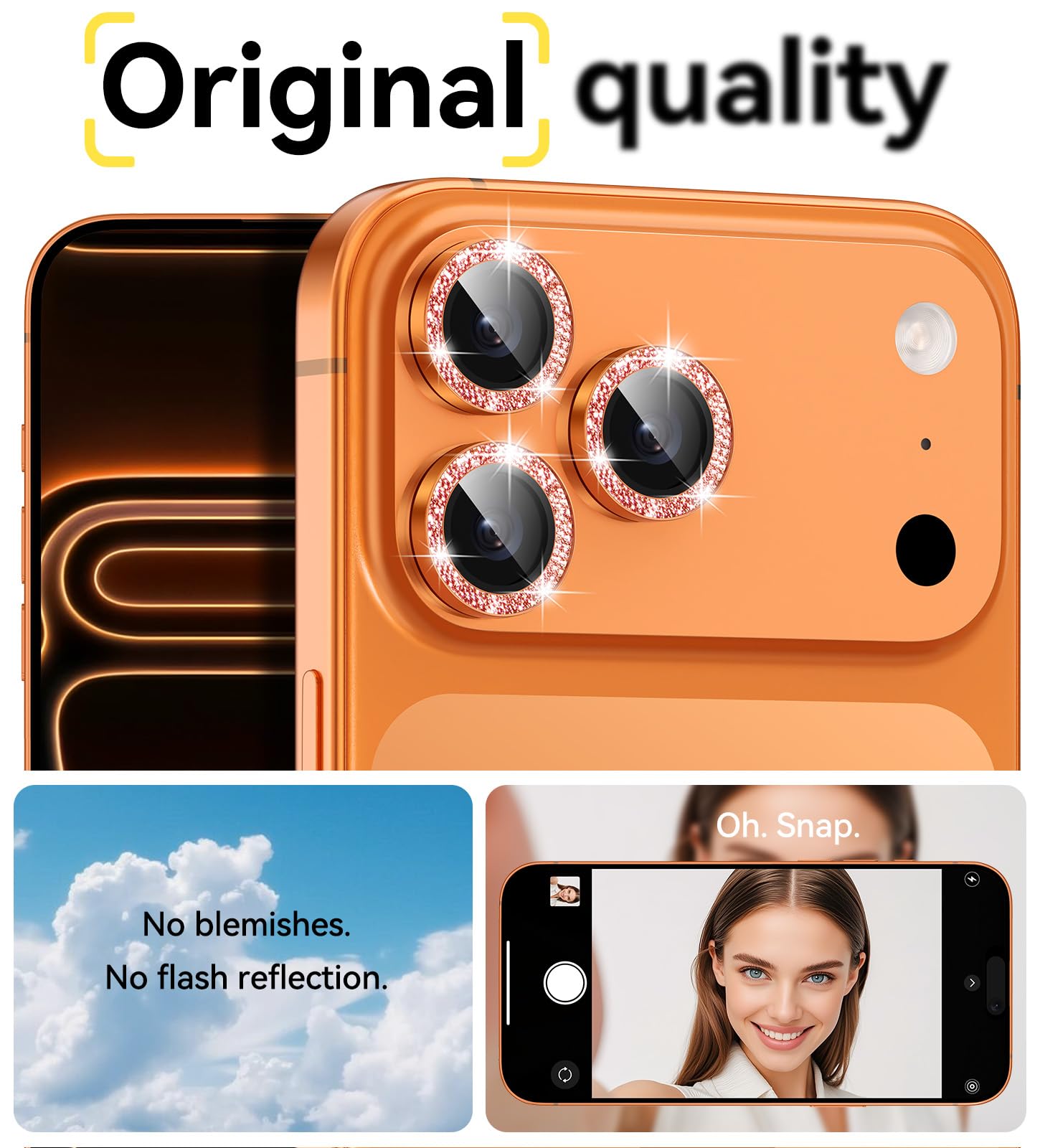Matekxy Glitter Camera-Lens Protector for iPhone-16 Pro-Max - 16 Pro Anti-Scratch Tempered Glass with Aluminum Edging, Cute Girly Metal Individual Bling Ring Cover for Women, Black Titanium
