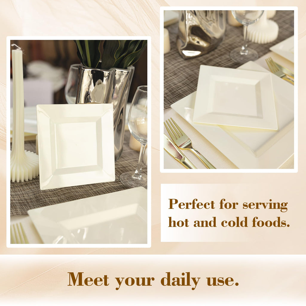 100 Pack Black Plastic Square Dessert Plates, 6.5" Disposable Salad Plates Heavy Duty Plates for Party, Wedding, Christmas, Easter