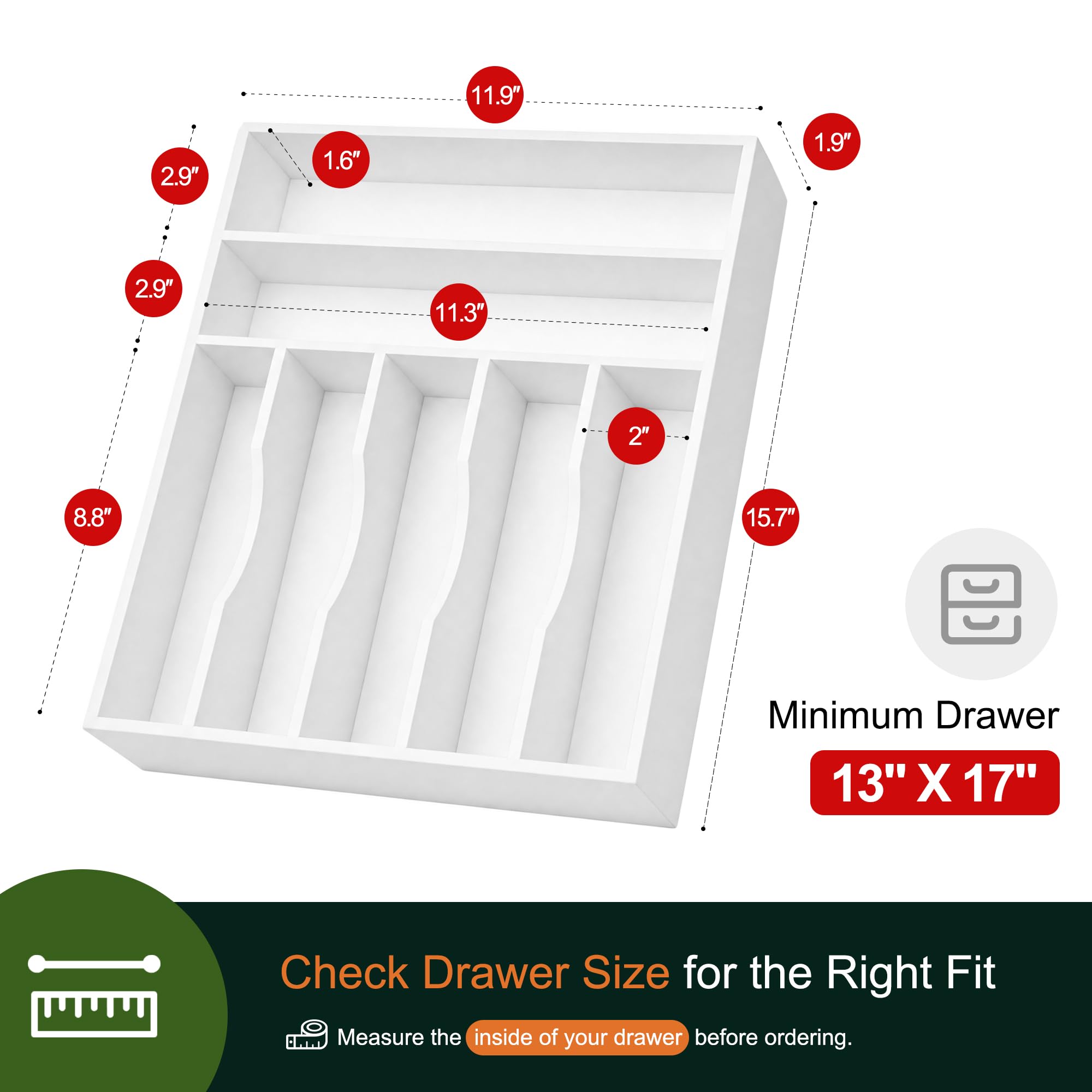 Expandable Acacia Kitchen Drawer Organizer for Cutlery and Utensils, Adjustable Acacia Wood Cutlery Tray in Drawer for Flatware and Silverware in Kitchen