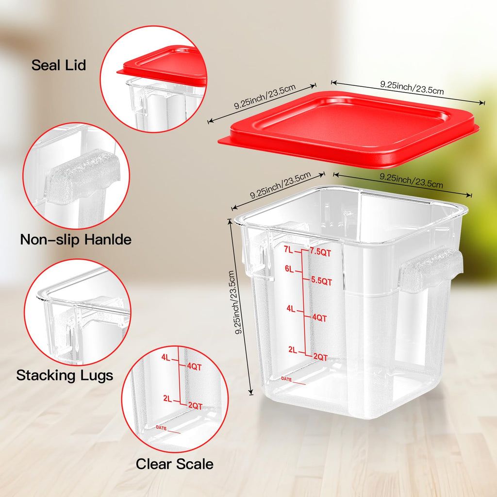 6 pcs 2qt Food Storage Containers with Lid, Square Clear Commercial Storage Containers with Handle and Scale for Food Storage in Home Kitchen & Dining (Green)